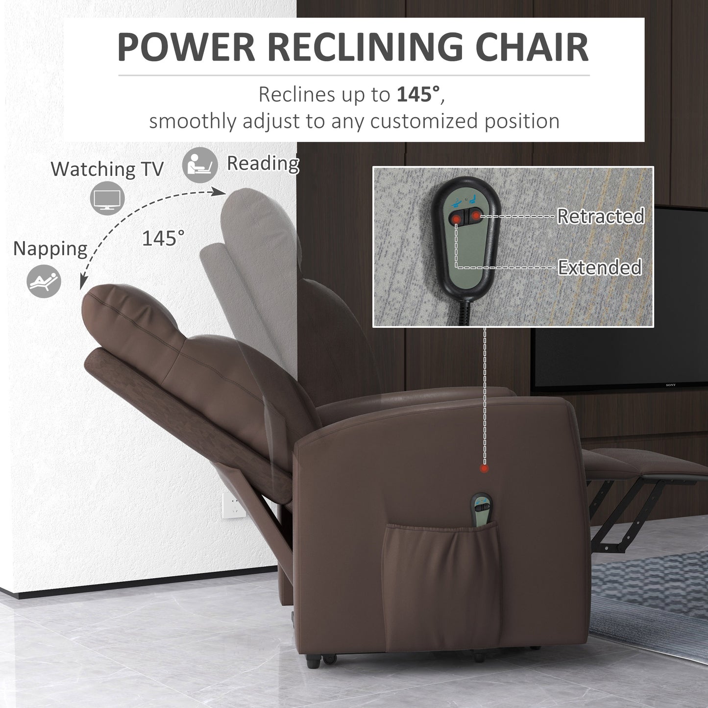 HOMCOM Power Lift Recliner Chair with Remote Control Side Pocket for Living Room Home Office Study Black