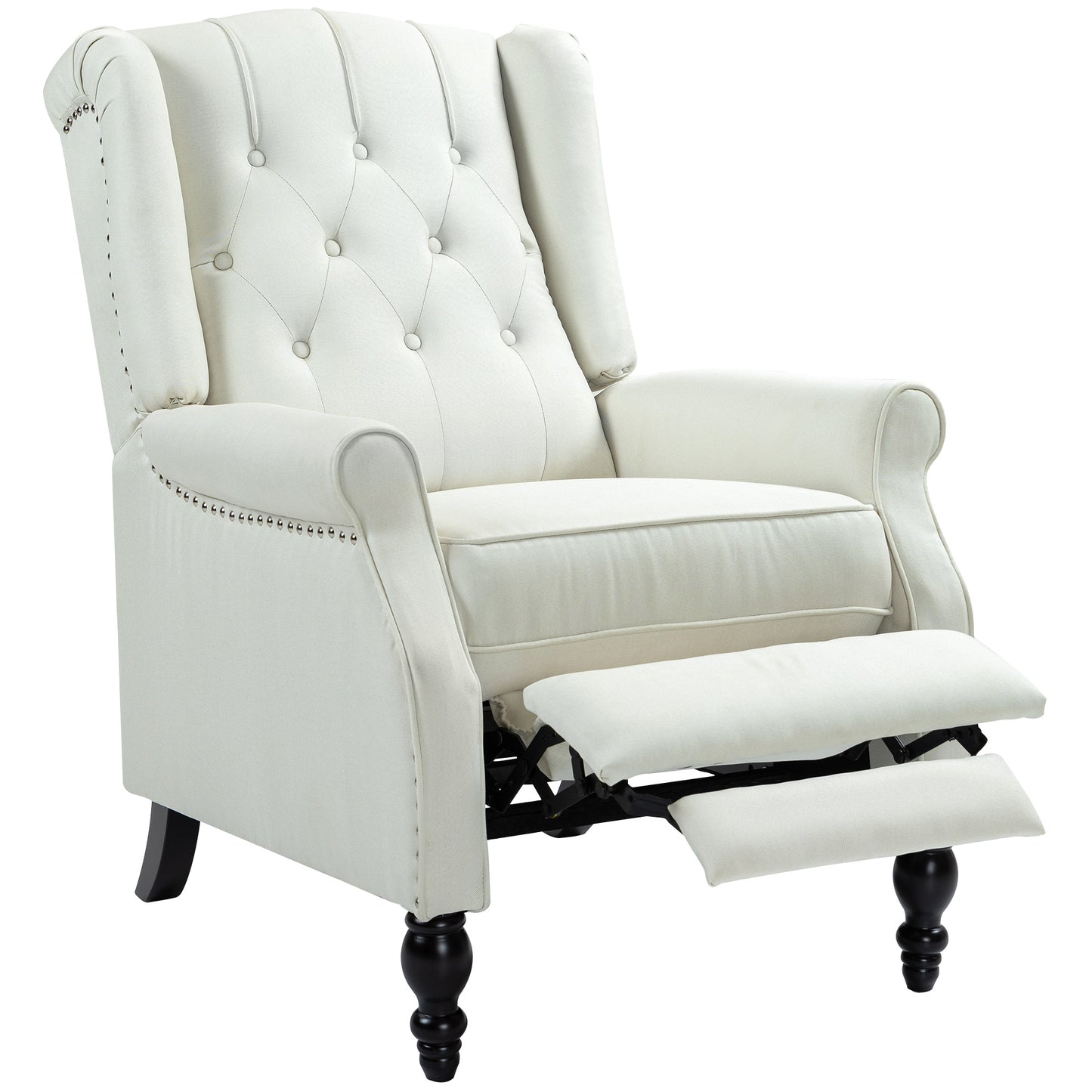 HOMCOM Wingback Reclining Chair with Footrest, Button Tufted Recliner Chair with Rolled Armrests for Living Room, Light Grey