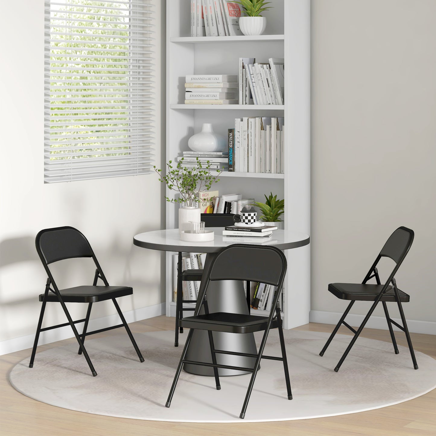 HOMCOM Set of 2 Metal Foldable Chairs, PU Leather Padded Folding Chairs with Cushion Seat and Open Back for Indoor, Black