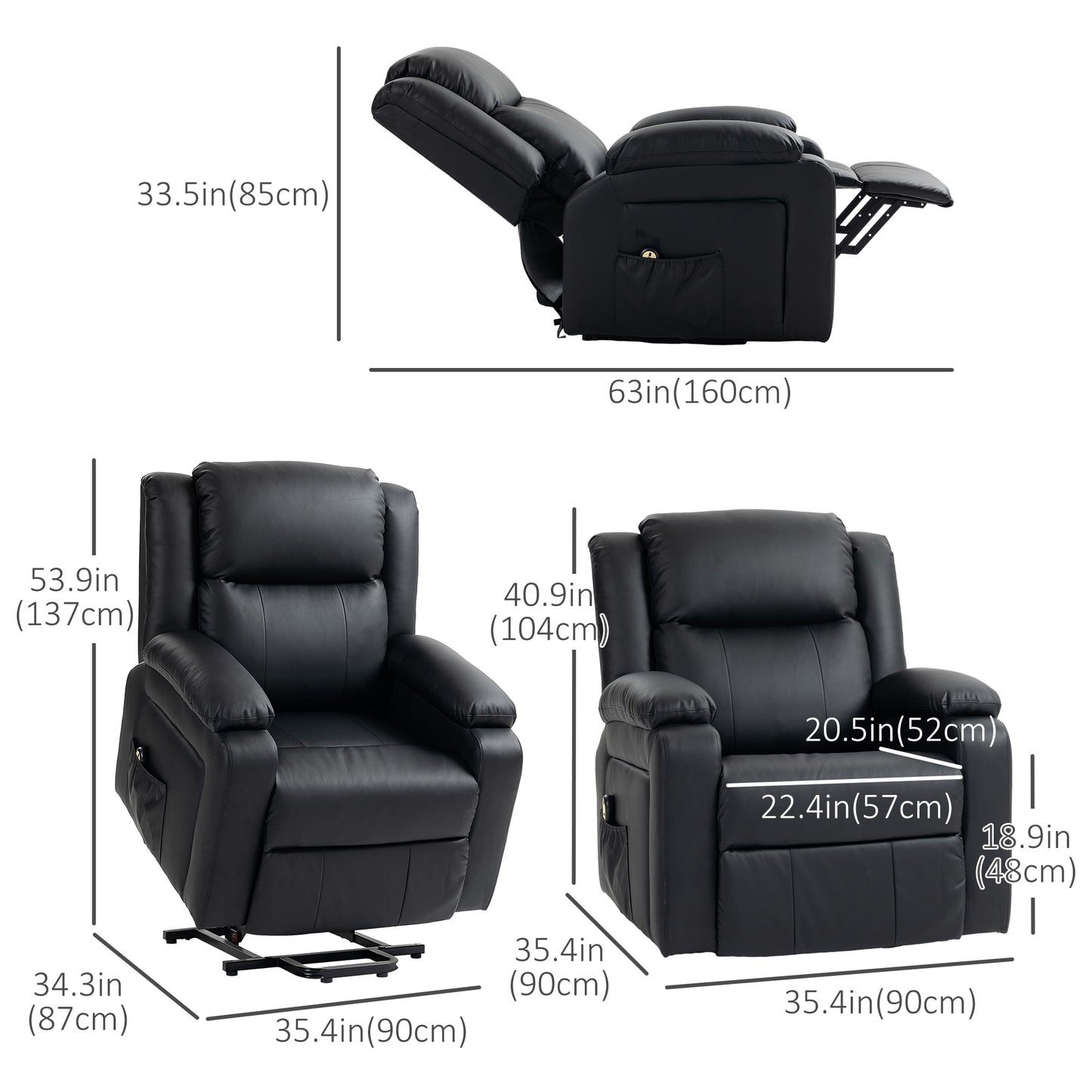 HOMCOM Lift Chair for Seniors, PU Leather Upholstered Electric Recliner Chair with Remote, Side Pockets, Quick Assembly, Grey