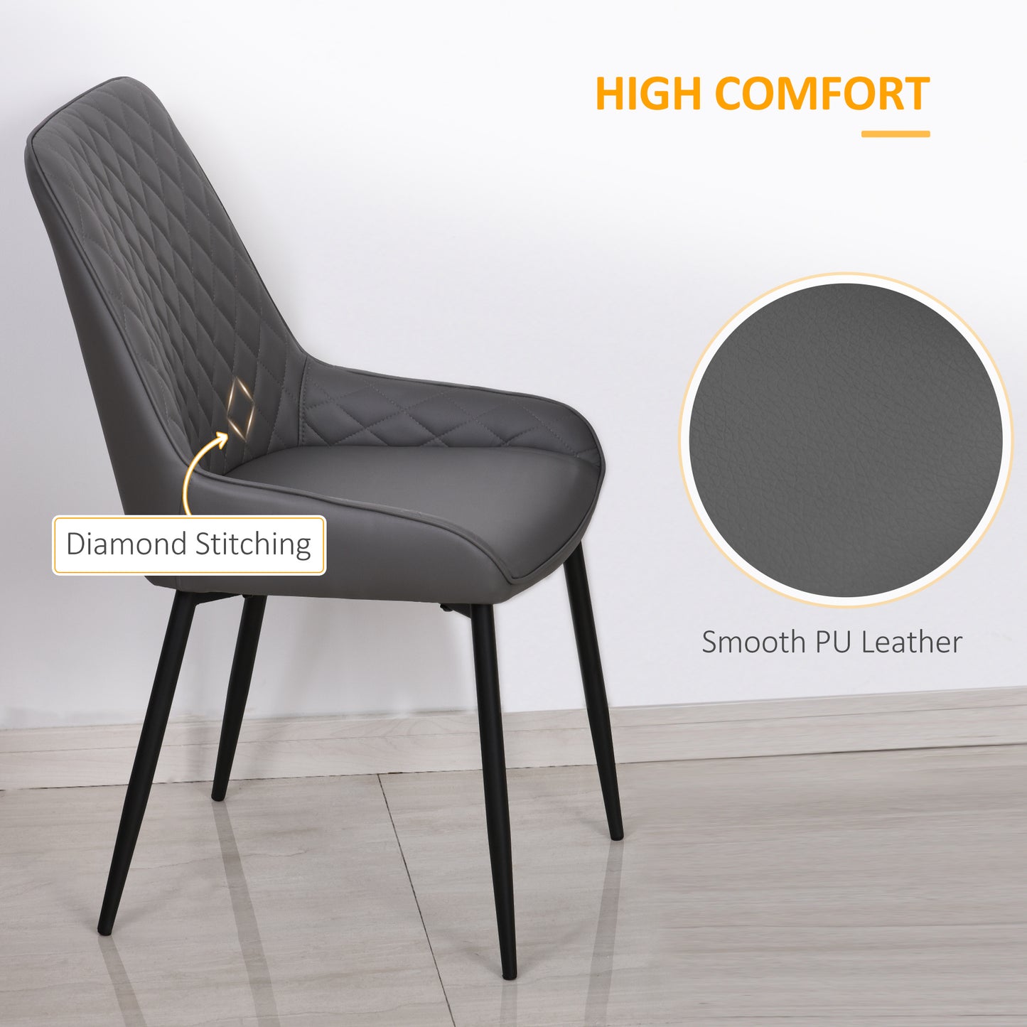 HOMCOM Upholstered Kitchen Chairs, Modern Dining Chairs Set of 2 with Diamond Tufting and Steel Legs for Dining Room, Black