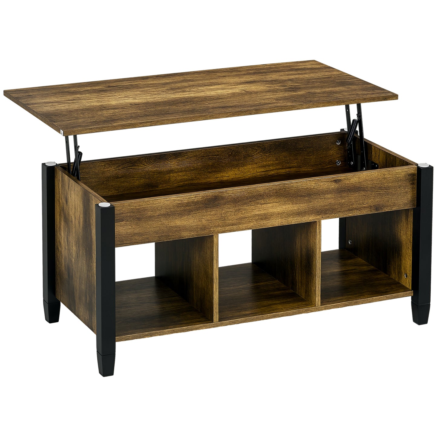 HOMCOM Lift Top Coffee Table with Hidden Storage Compartment and 3 Lower Shelves, Pop-Up Center Table for Living Room, Espresso