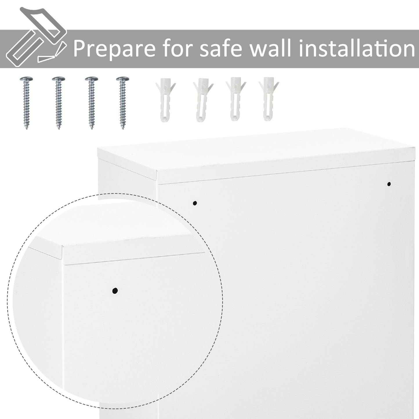 kleankin Wall Mount Medicine Cabinet 3 Tier Steel Emergency Box for Bathroom, Lockable with 2 Keys, White
