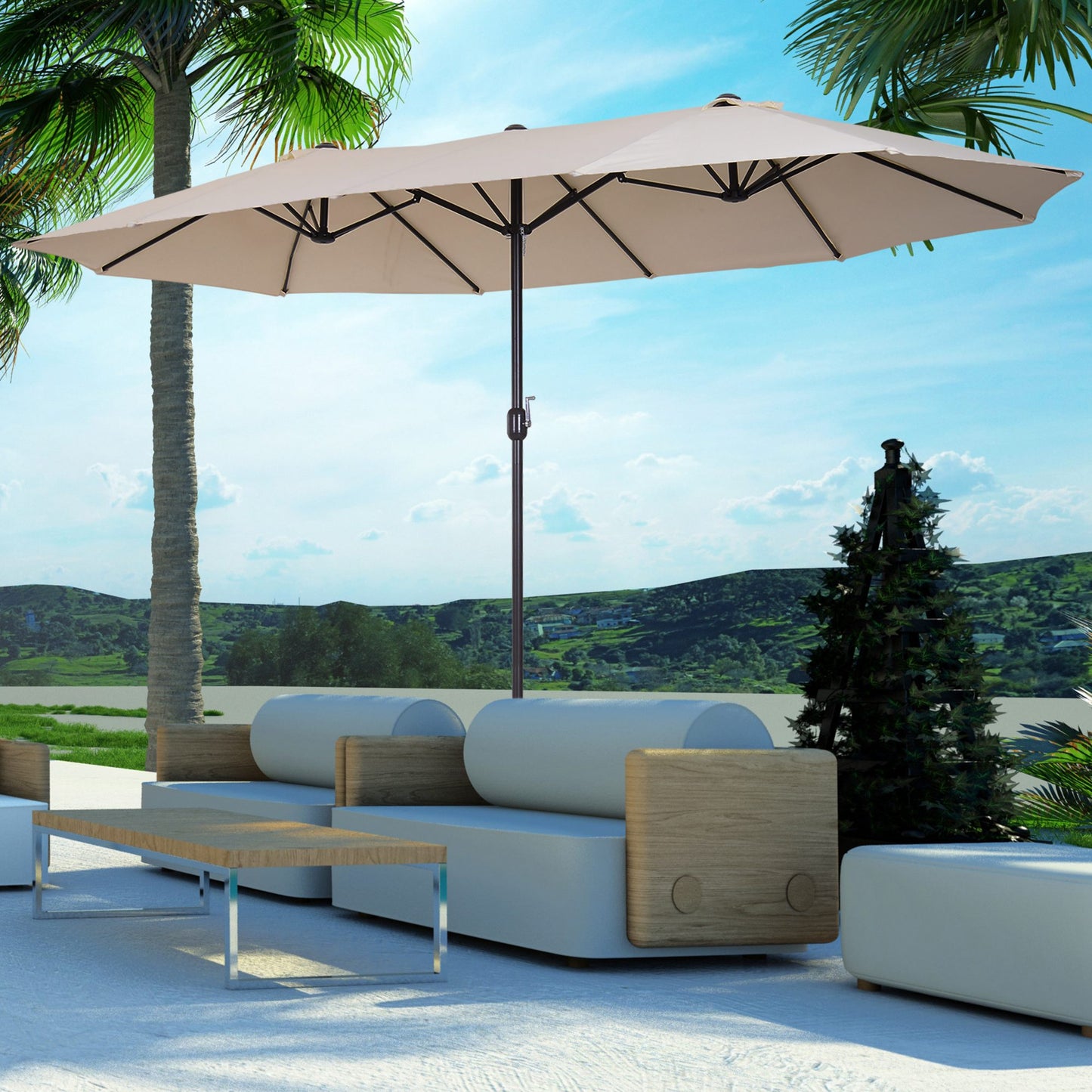 Outsunny 15' Double-Sided Patio Umbrella Parasol Sun Shelter Canopy Shade Grey