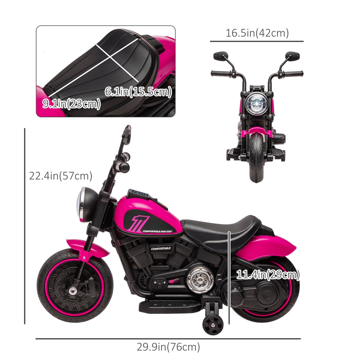 Aosom 6V Kids Motorcycle with Training Wheels, Foot Pedal, Headlight, Music, Forward/Reverse, Single-Button Start, Red