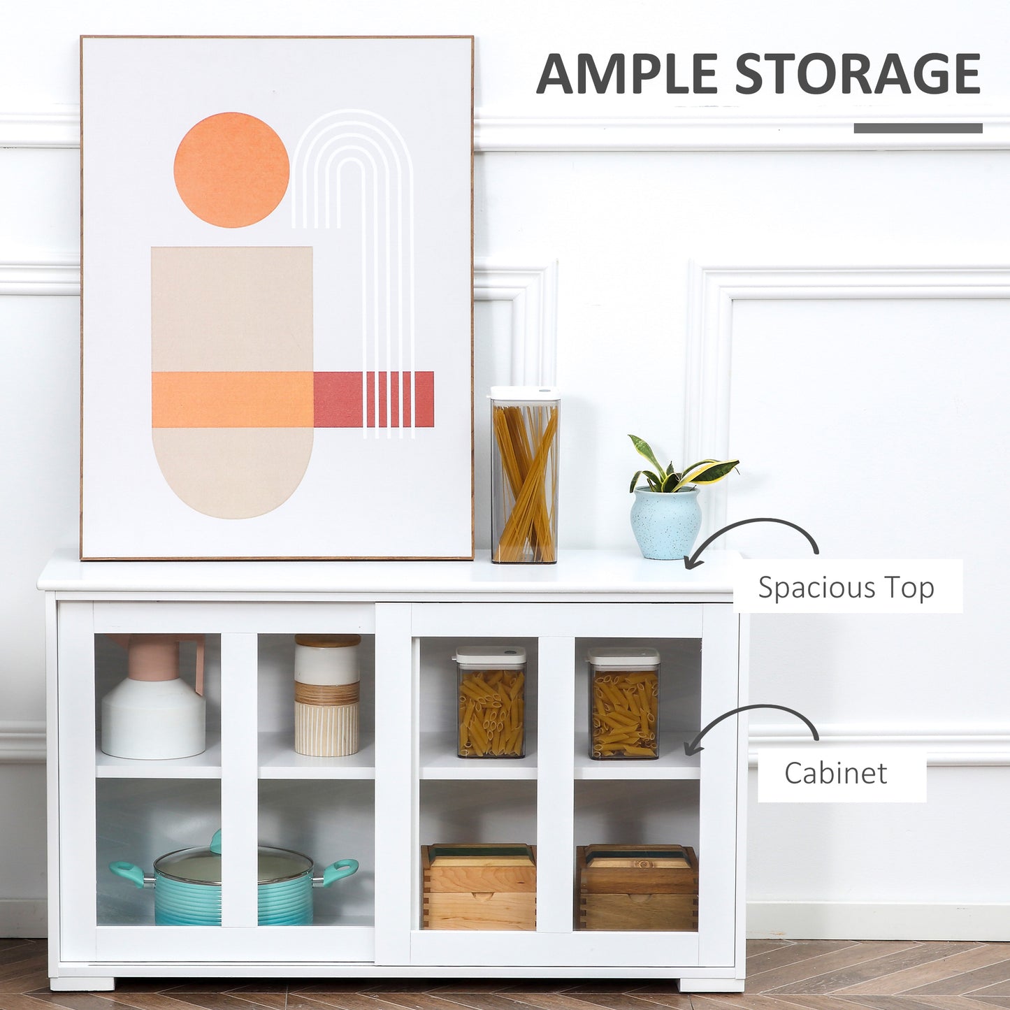 HOMCOM Kitchen Sideboard, Stackable Storage Cabinet, Sliding Glass Door Console, Serving Buffet for Kitchen & Dining Room