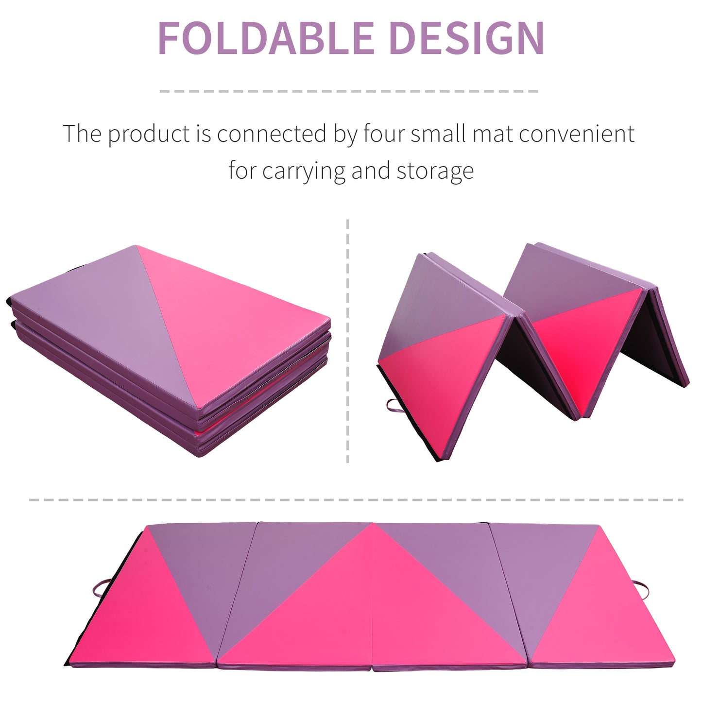 Soozier 4'x6'x2'' Folding Gymnastics Tumbling Mat, Exercise Mat with Carrying Handles for Yoga, MMA, Martial Arts, Stretching, Core Workouts, Pink and Purple