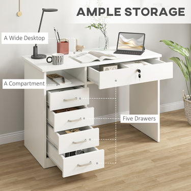 Vinsetto Home Office Desk with Storage, Computer Desk with Lockable Drawer and Open Compartment, White