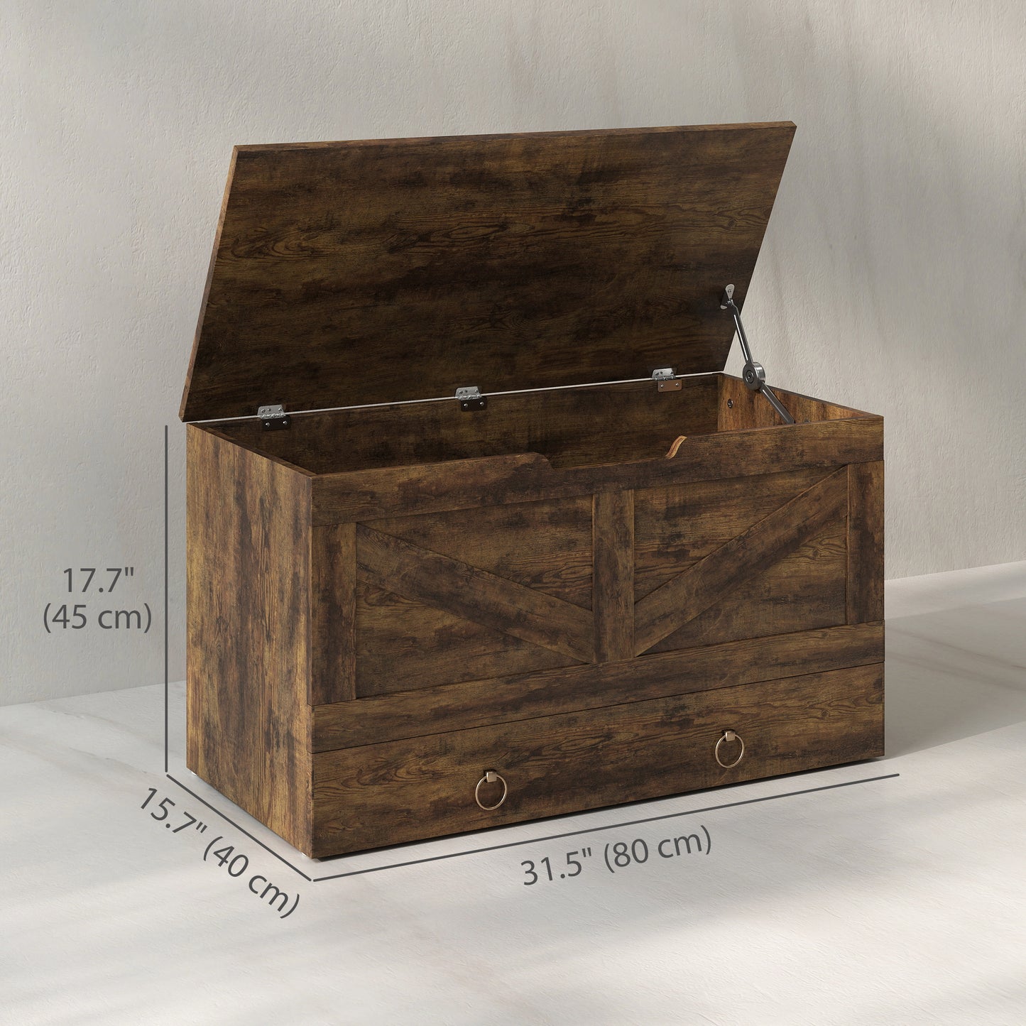HOMCOM 39.4 Inches Storage Chest, Storage Trunk with 2 Safety Hinges, Wooden Box for Living Room, Black Wood Grain