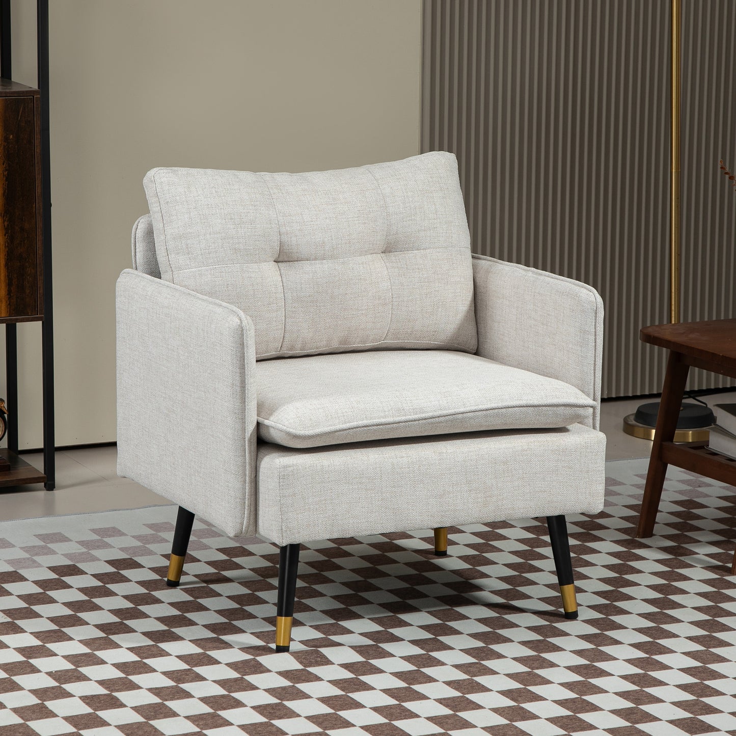 HOMCOM Modern Armchair, Upholstered Accent Chair with Tufted Back Cushion and Steel Legs for Living Room, Bedroom, Grey