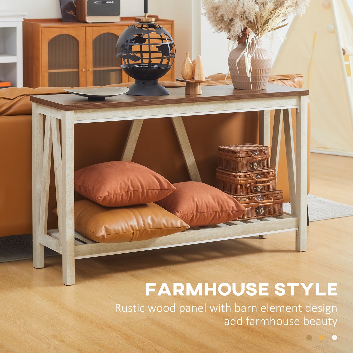 HOMCOM 52" Console Table, Farmhouse Narrow Entryway Table with Storage Shelf, Rustic Sofa Table with Anti-tipper for Living Room and Hallway, Brown
