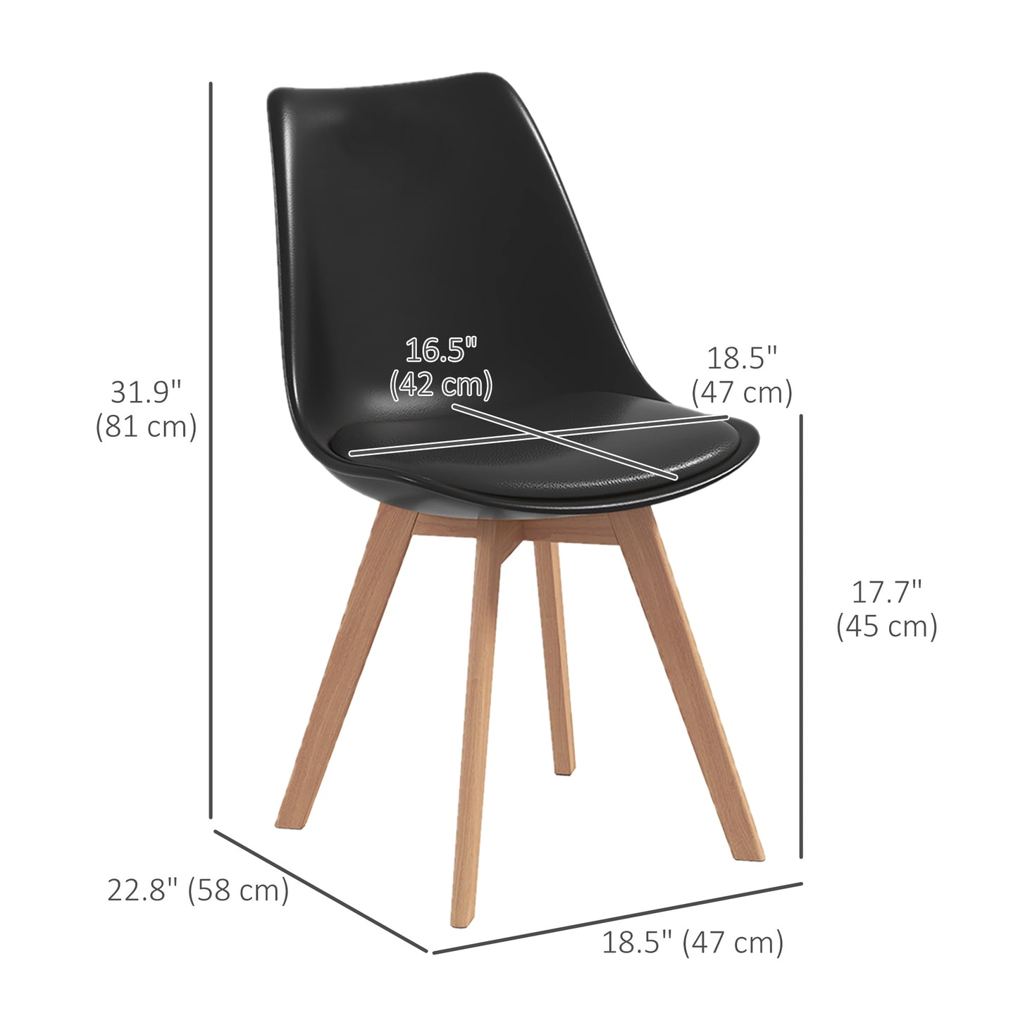 HOMCOM Modern Dining Table Chairs Set of 4, Rubber Wood Kitchen Table Chairs with PU Leather Cushion for Living Room, Bedroom