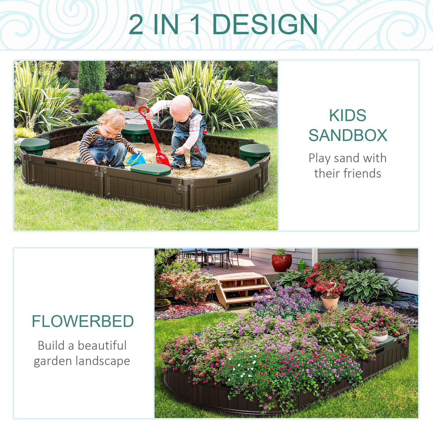 Outsunny Kids Sandbox with Cover, Seat, Sandbox Outdoor for Backyard, Brown