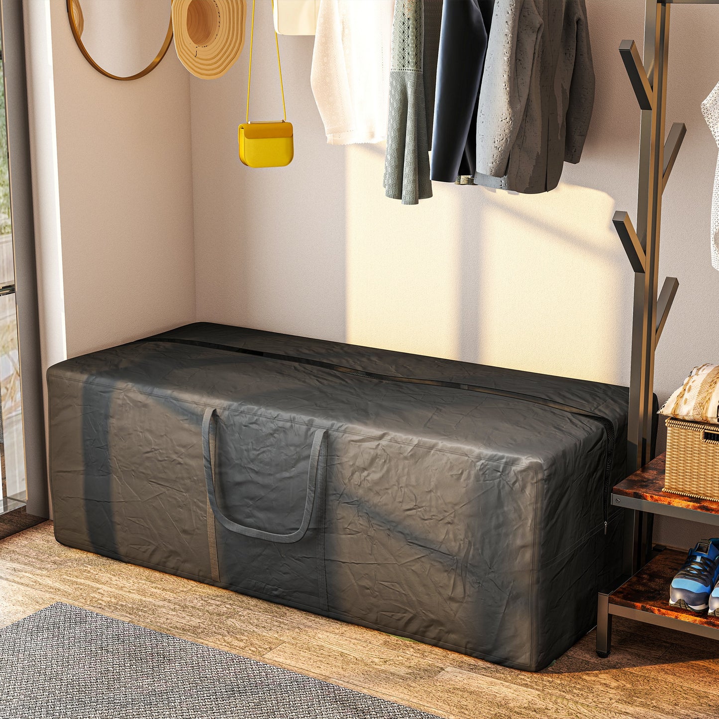 Outsunny 840L Outdoor Patio Cushion Storage Bag, UPF30+, Waterproof 600D Oxford Heavy Duty Furniture Storage Bag, Black