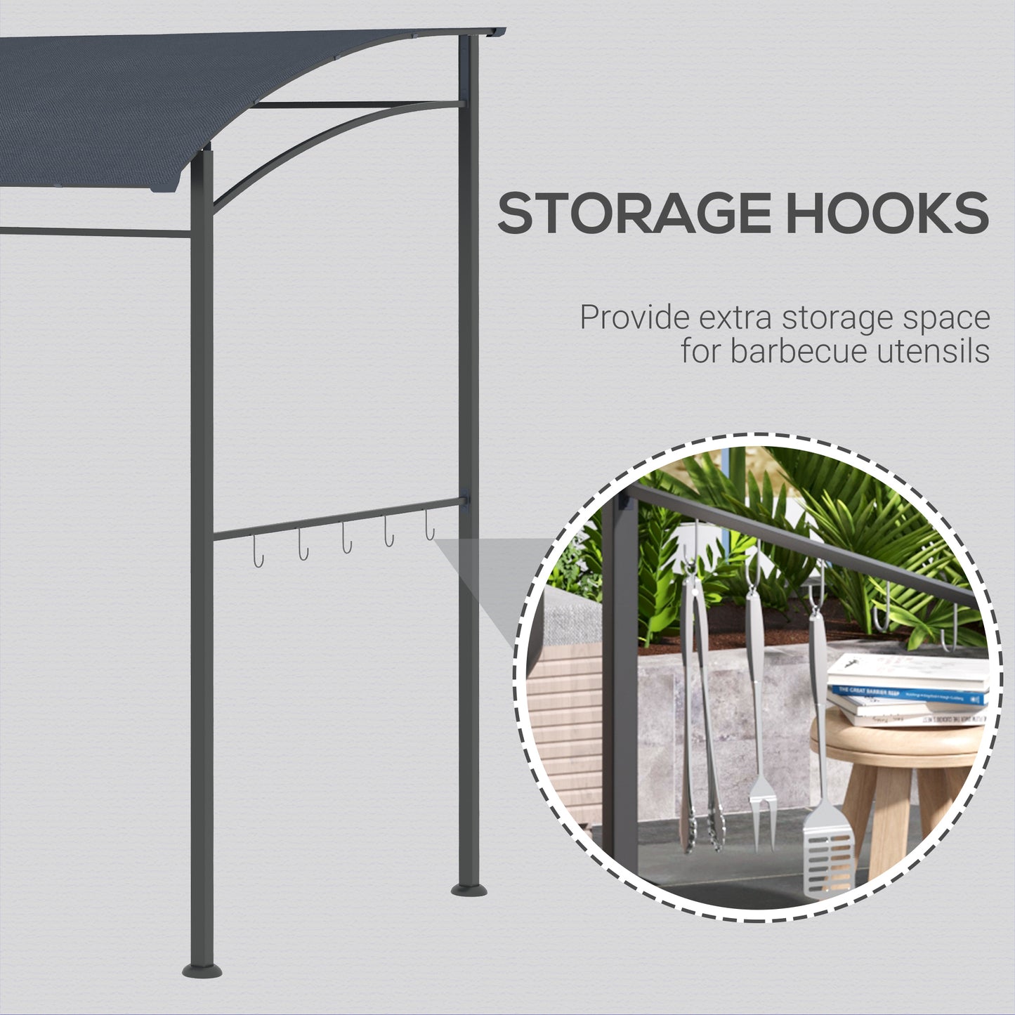 Outsunny 7' x 5' BBQ Grill Gazebo Tent, Garden Grill Canopy with Steel Frame and Hooks, Outdoor Sun Shade, Grey