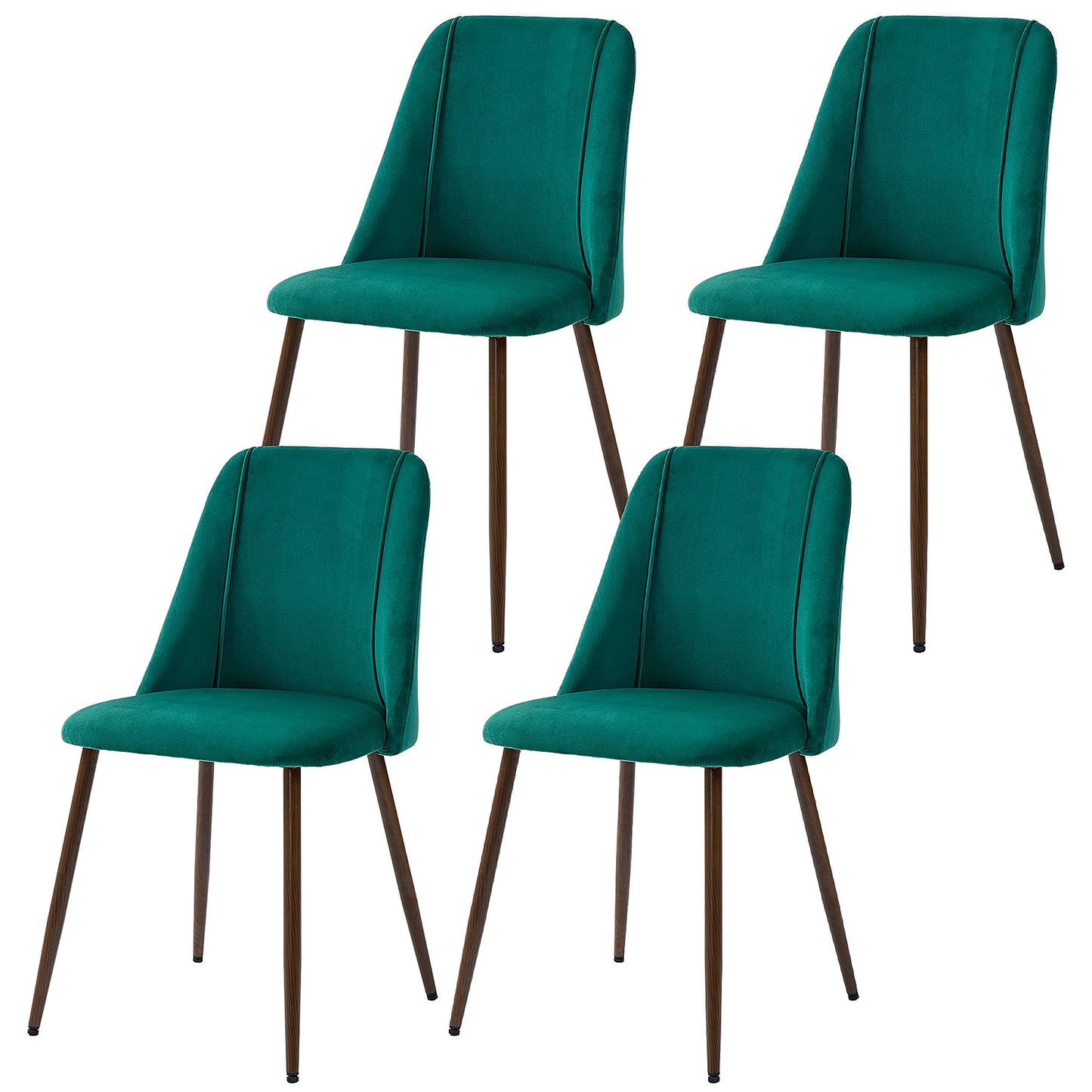 HOMCOM Upholstered Dining Chairs Set of 4, Velvet Accent Chair with Back and Wood-grain Steel Leg for Kitchen, Grey