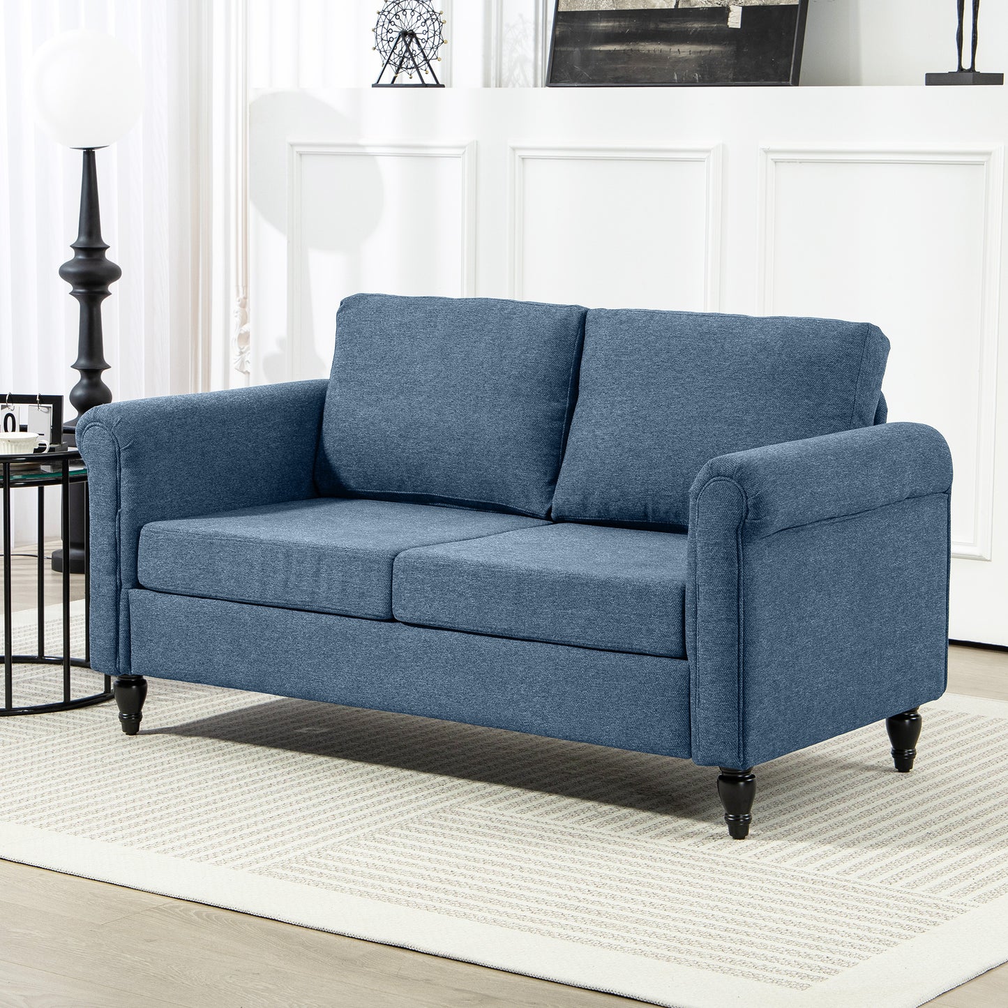 HOMCOM Vintage Loveseat, Upholstered Love Seat Furniture, Chenille-feel Fabric 2 Seater Sofa Couch with Rolled Arms, Gourd-Shaped Rubber Wood Legs for Living Room, Dark Grey