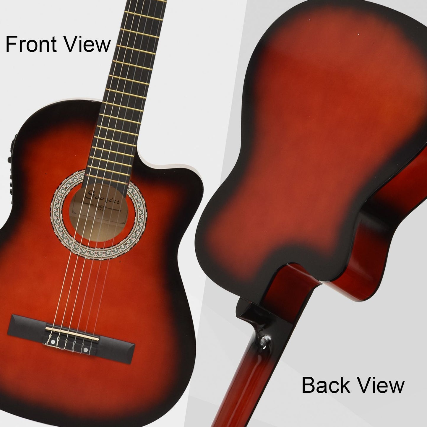 Soozier 39.5 Inch Acoustic Electric Guitar for Beginner with Strings, Beige Strap, 3 Picks and Case Bag, Wine Red