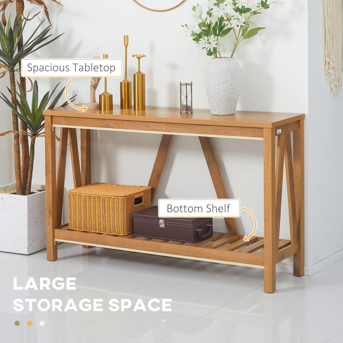 HOMCOM 52" Console Table, Farmhouse Narrow Entryway Table with Storage Shelf, Rustic Sofa Table with Anti-tipper for Living Room and Hallway, Brown