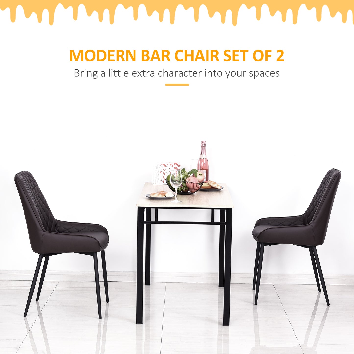HOMCOM Upholstered Kitchen Chairs, Modern Dining Chairs Set of 2 with Diamond Tufting and Steel Legs for Dining Room, Black