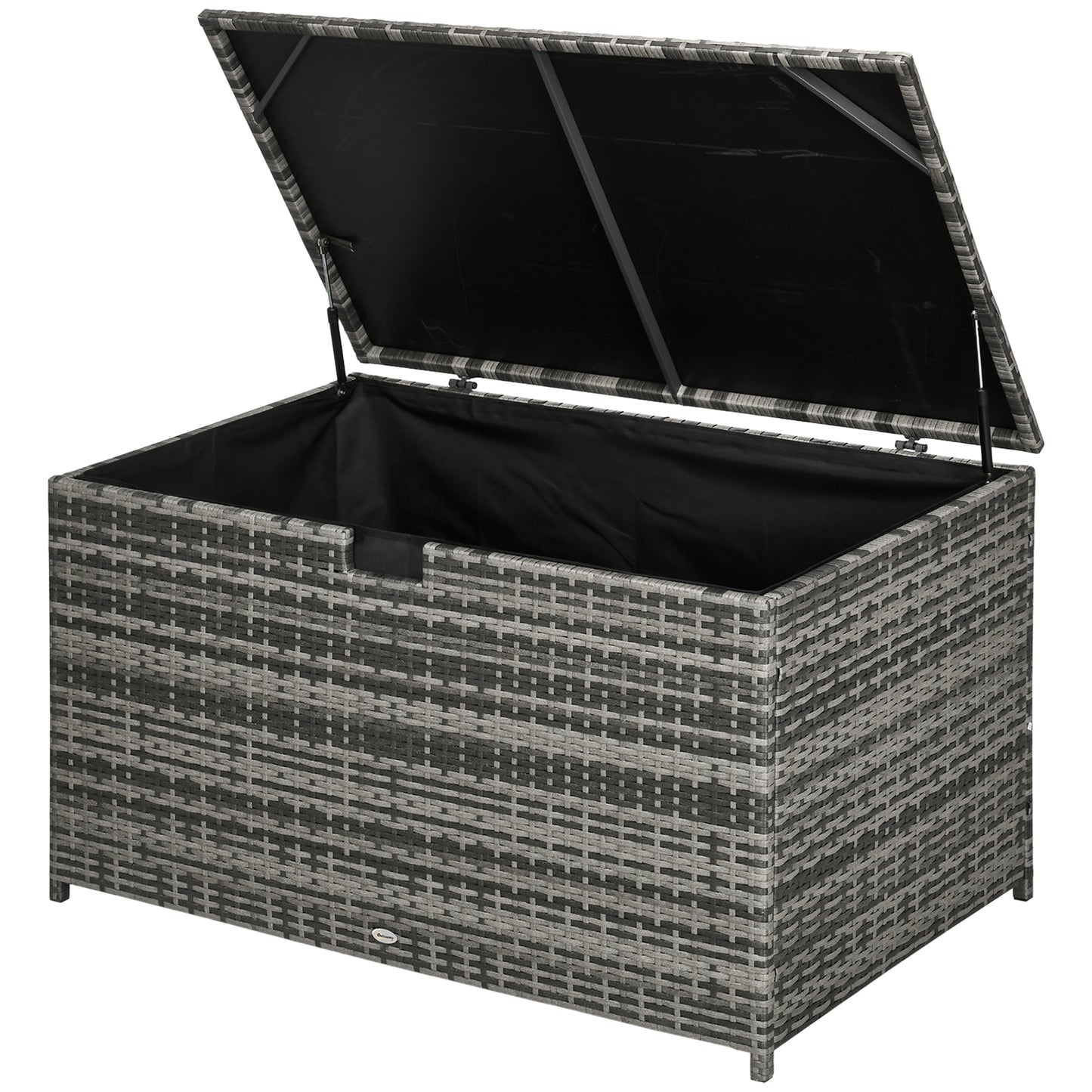 Outsunny 113 Gallon Outdoor Storage Box, Rattan Deck Box for Indoor, Patio Furniture Cushions, Grey