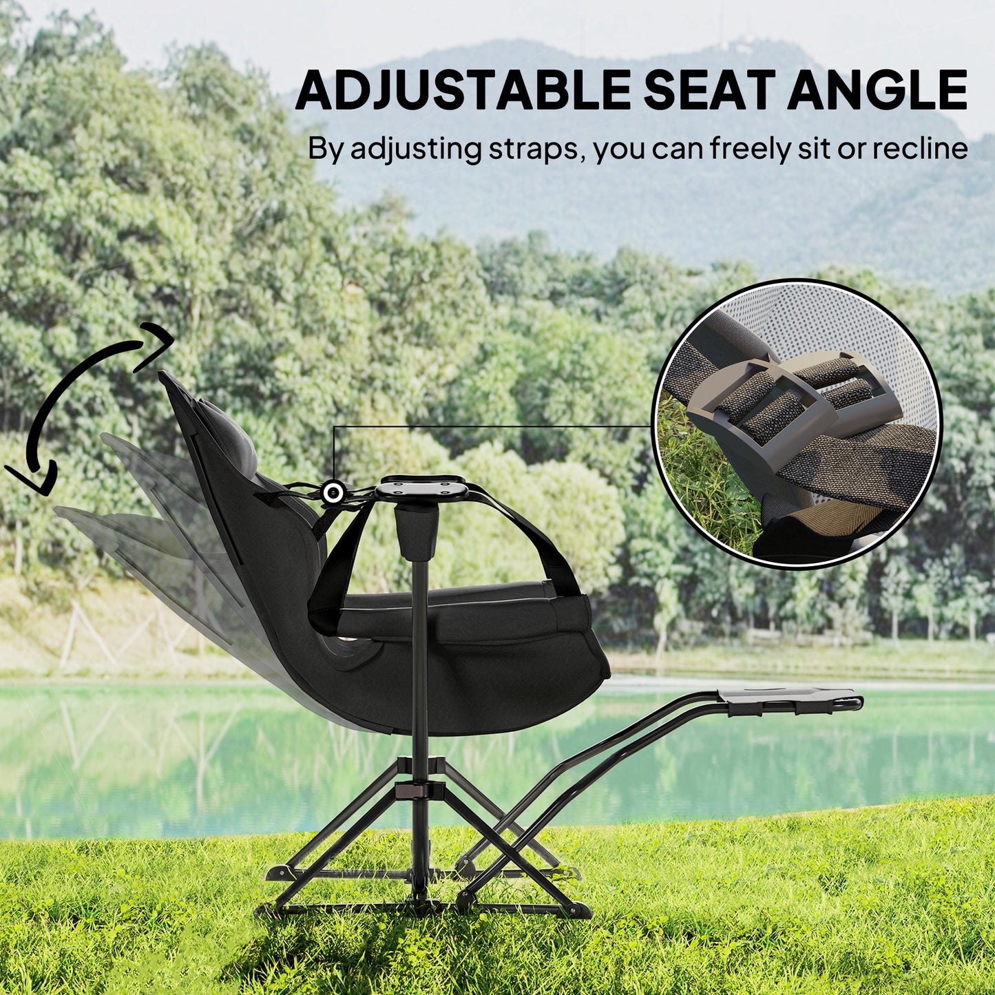 Outsunny Hammock Camping Chair Set of 2, Adjustable Back Folding Swinging Hammock Chair with Cup Holder and Padded Seat