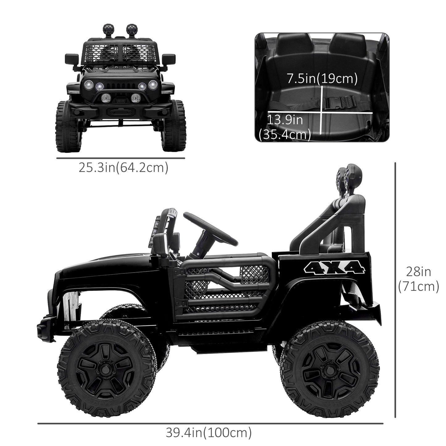 Aosom 12V Battery Powered Kids Ride On Car Off Road Truck Toy w/ Parent Remote, Black
