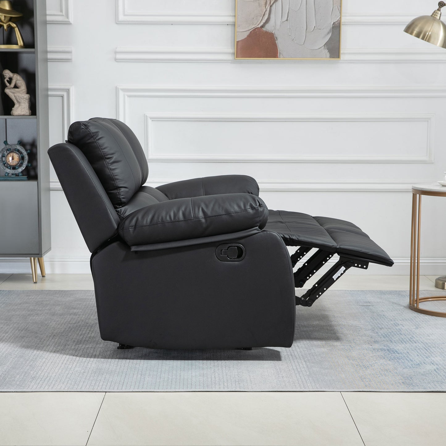 HOMCOM Double Reclining Loveseat, PU Leather Manual Recliner Sofa Chair with Pullback Control Footrest for Living Room, Black