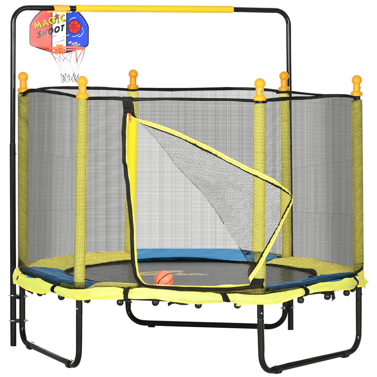 Qaba 4.6FT Trampoline for Kids with Enclosure Net for Ages 3-10, Indoor Outdoor Use, Black