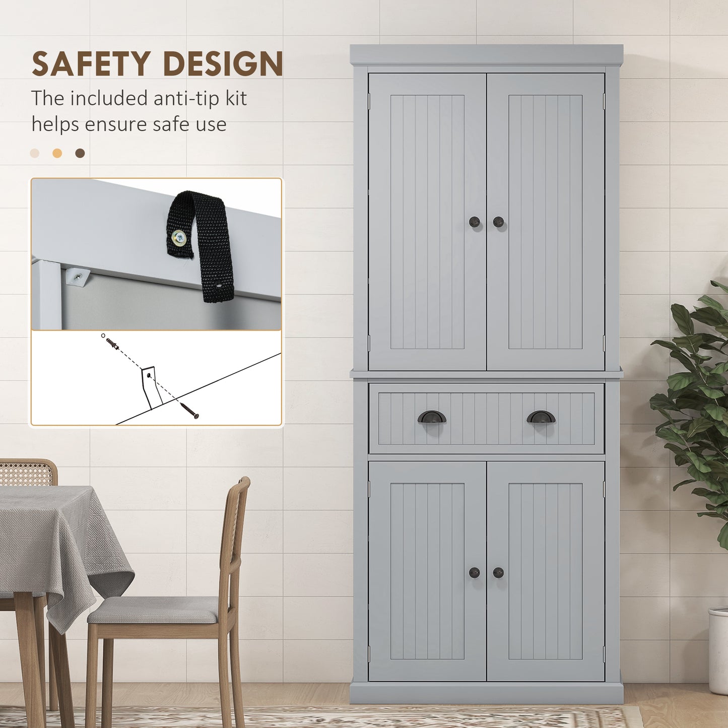 HOMCOM 72" Kitchen Pantry, Freestanding Storage Cabinet with Drawer, Doors, Grey