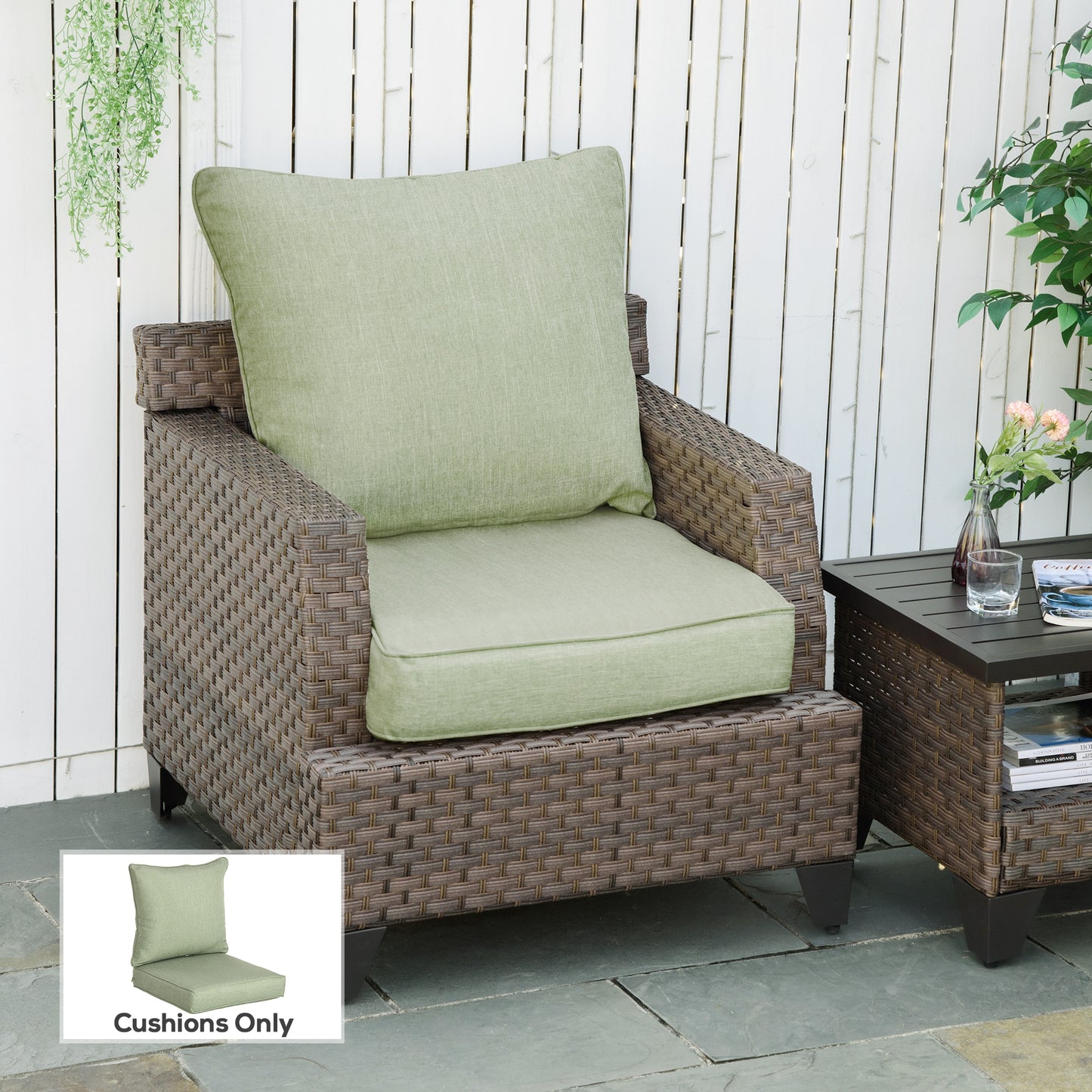 Outsunny Patio Chair Cushions, Thick Deep Seat Outdoor Seat Cushion with Back Cushion, Light Green