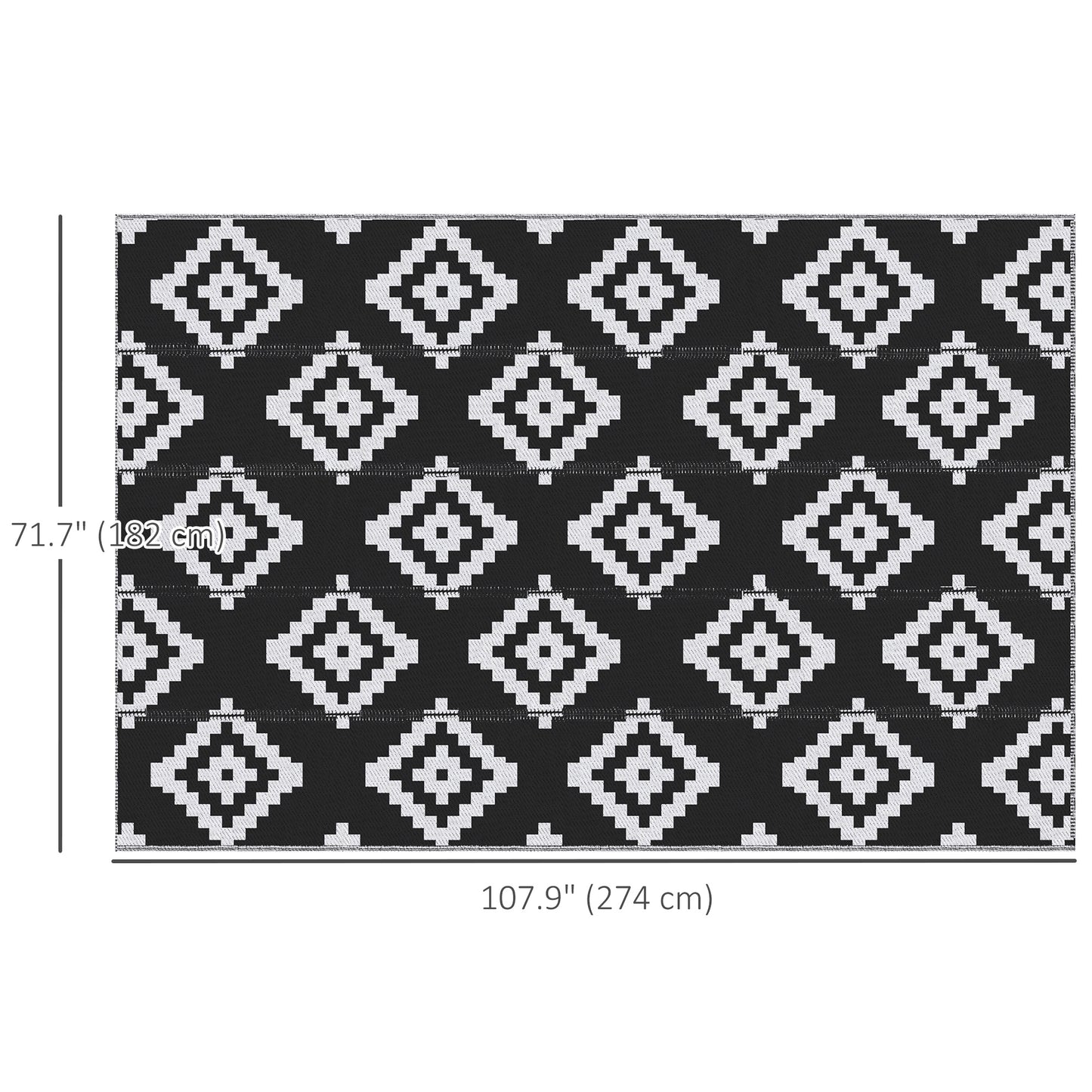 Outsunny Reversible Outdoor RV Rug, Patio Floor Mat, 6' x 9' Plastic Straw Rug for Backyard, Deck, Beach, Camping, Black & White