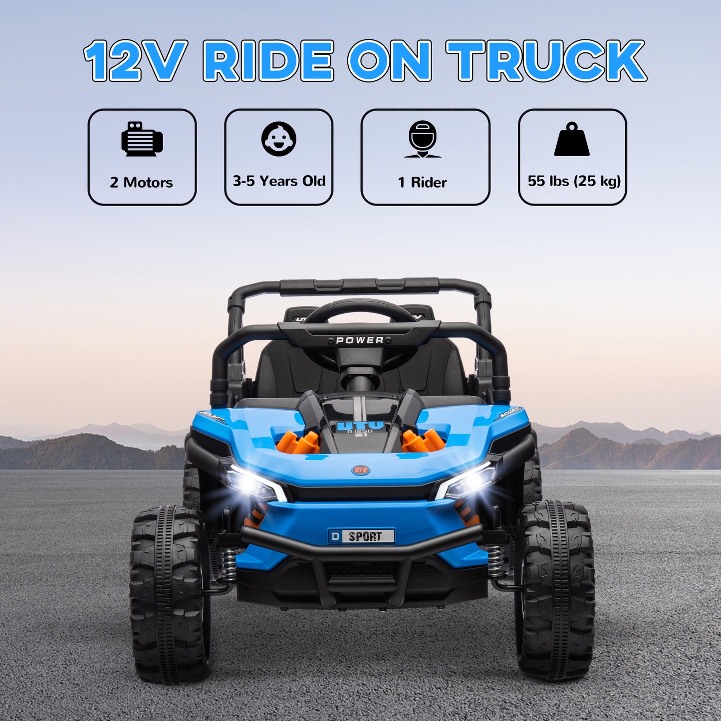 Qaba 12V Kids Ride On Car, Toy Truck with Remote Control, Spring Suspension, LED Headlights, 3 Speeds, Blue