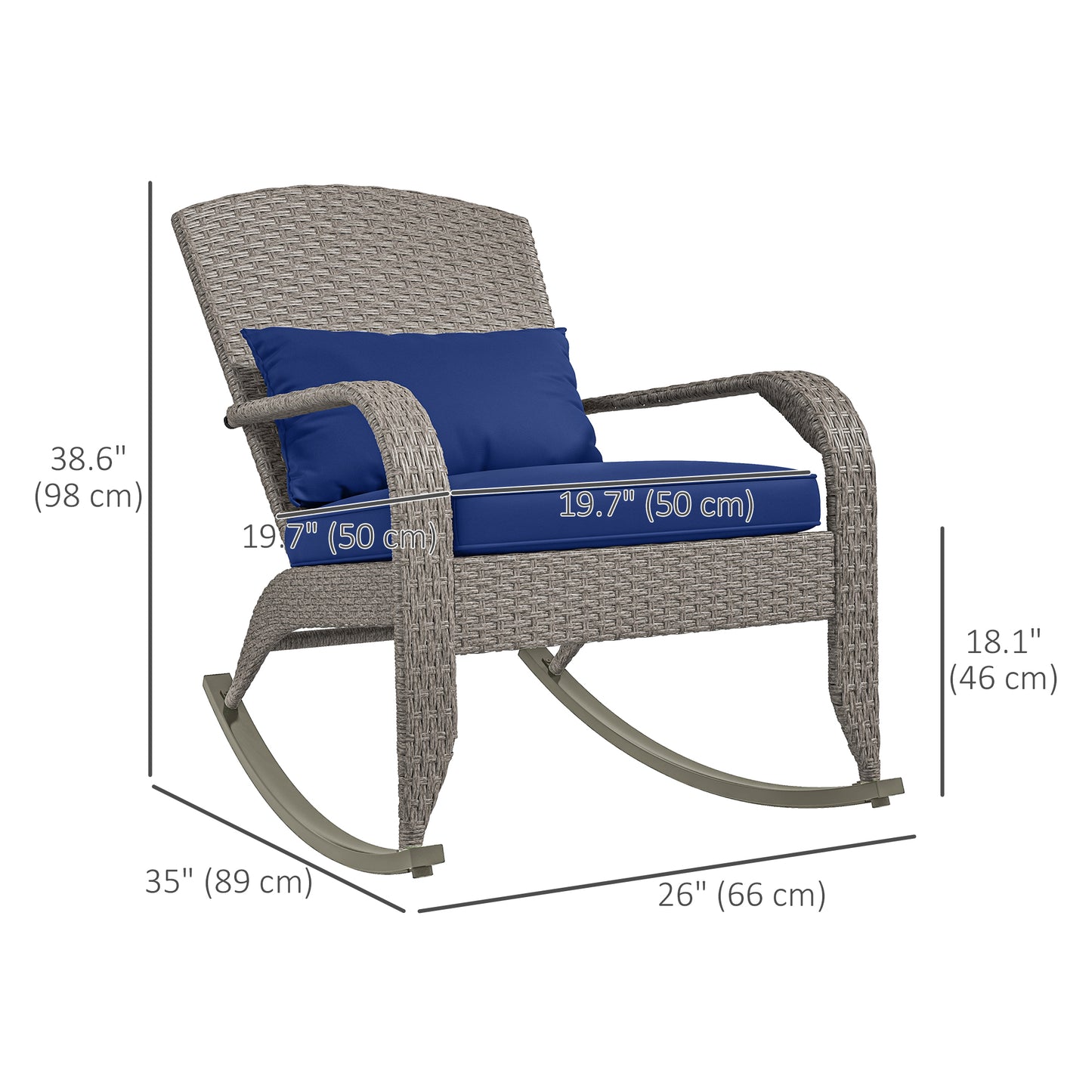 Outsunny Adirondack Chair, Outdoor Wicker Rocking Chair with High Back, Seat Cushion and Pillow for Porch, Balcony, Cream White