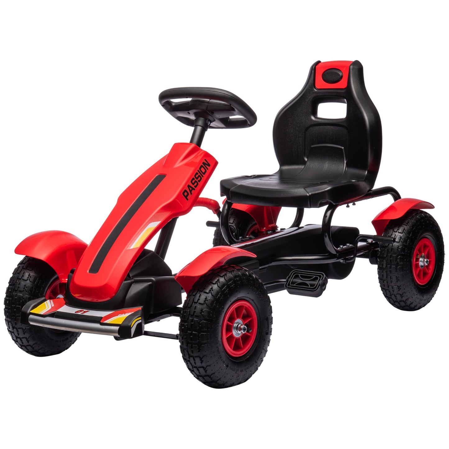Aosom Pedal Go Kart for Kids, Pedal Car with Adjustable Bucket, Handbrake, 4 Rubber Wheels Powered Ride, White