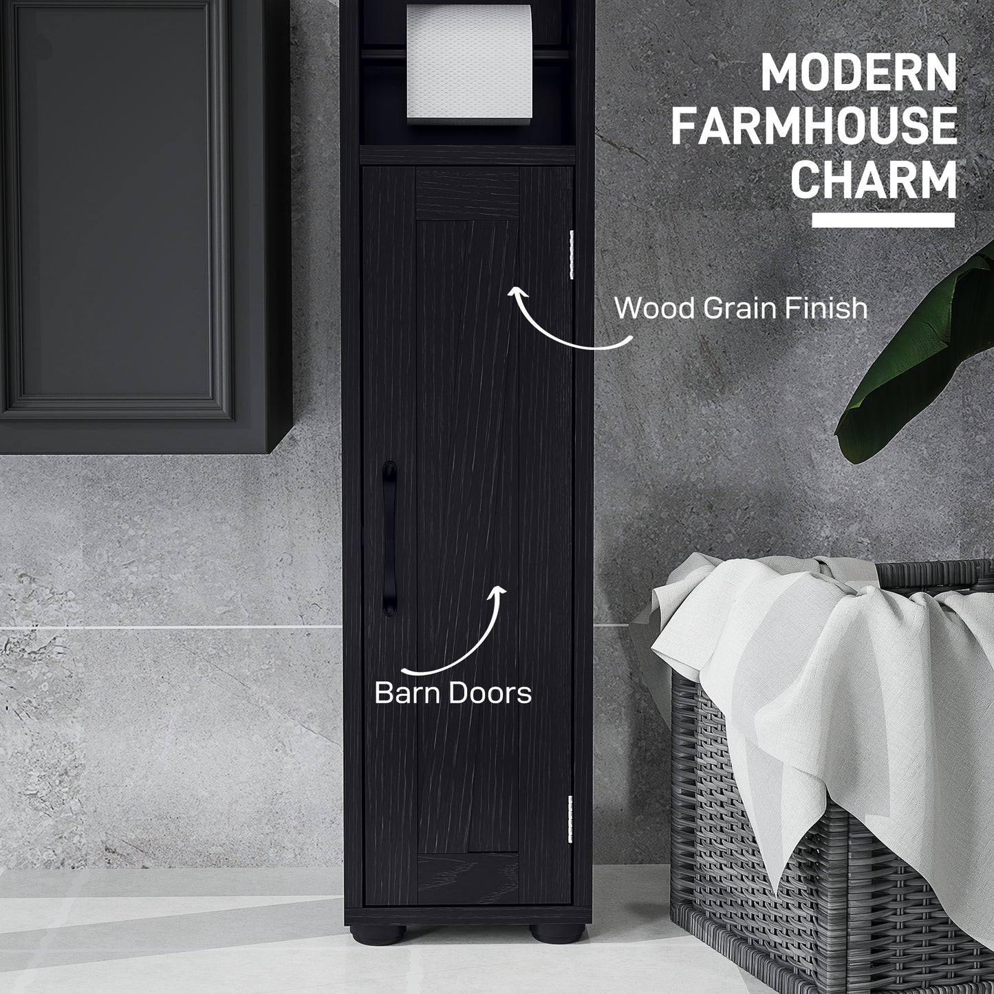 HOMCOM Narrow Bathroom Cabinet, Tall Bathroom Storage Cabinet with Barn Doors, Drawer and Adjustable Shelves, Brown Wood Grain