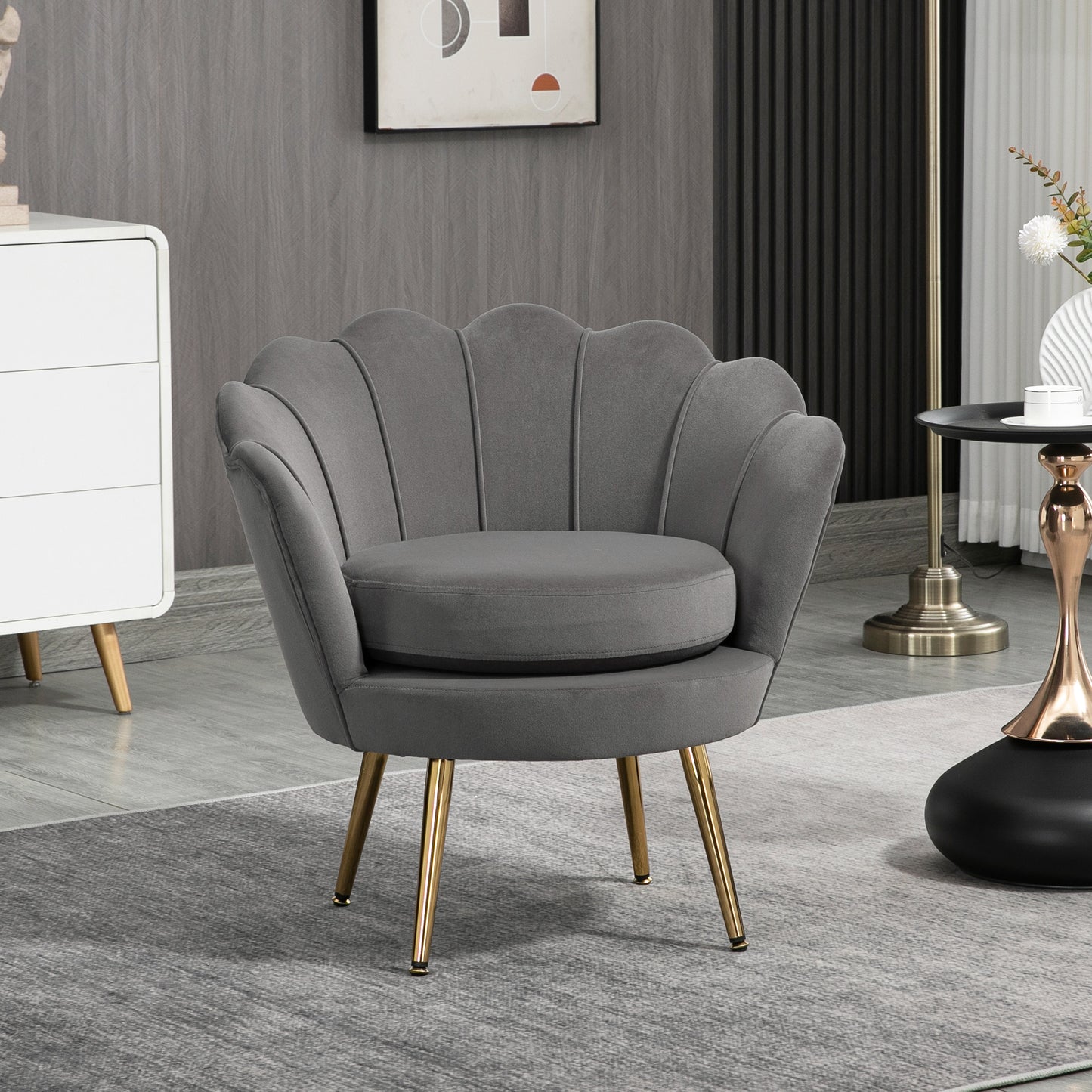 HOMCOM Modern Accent Chair, Velvet-Touch Fabric Leisure Club Chair with Gold Metal Legs for Bedroom, Blue