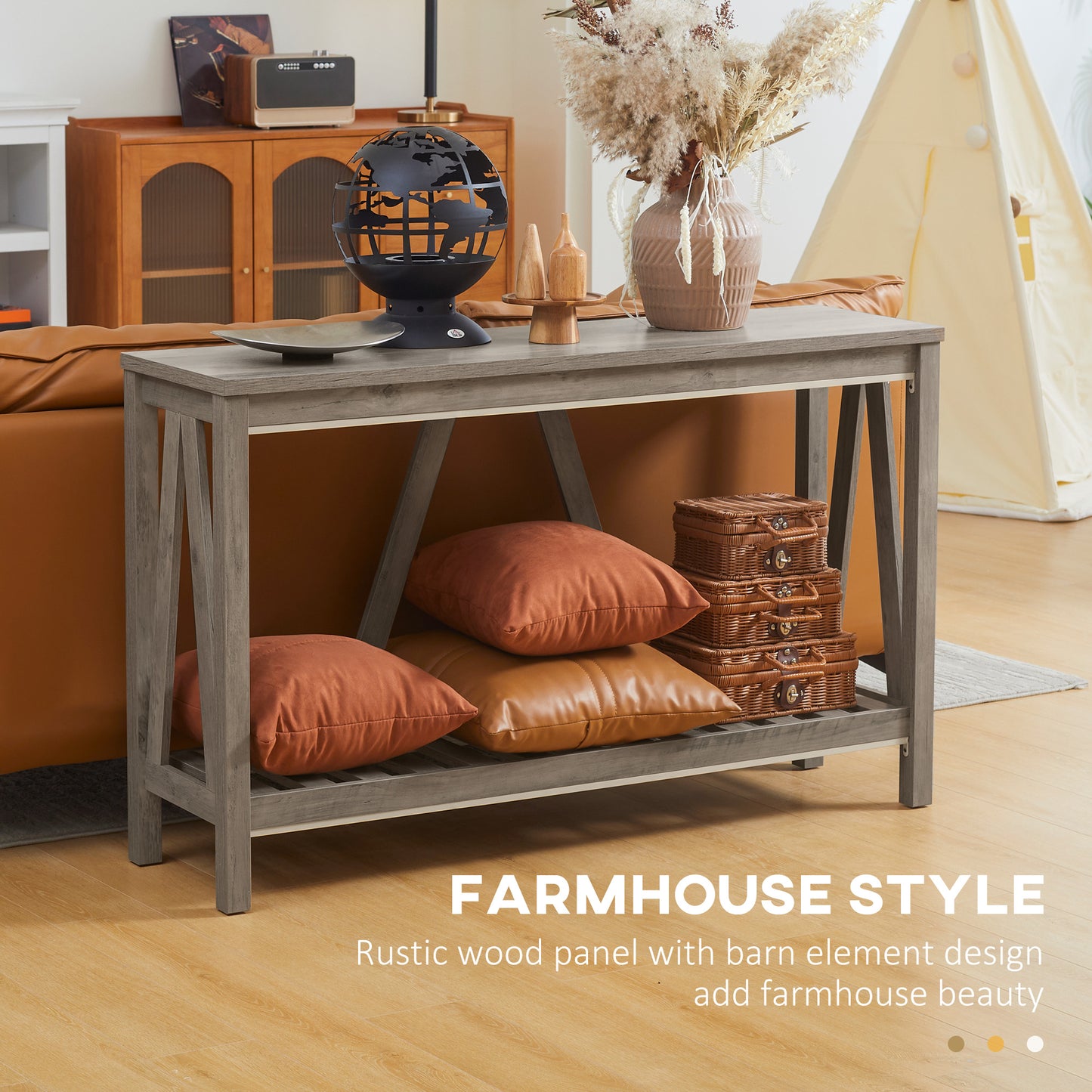 HOMCOM 52" Console Table, Farmhouse Narrow Entryway Table with Storage Shelf, Rustic Sofa Table with Anti-tipper for Living Room and Hallway, Brown