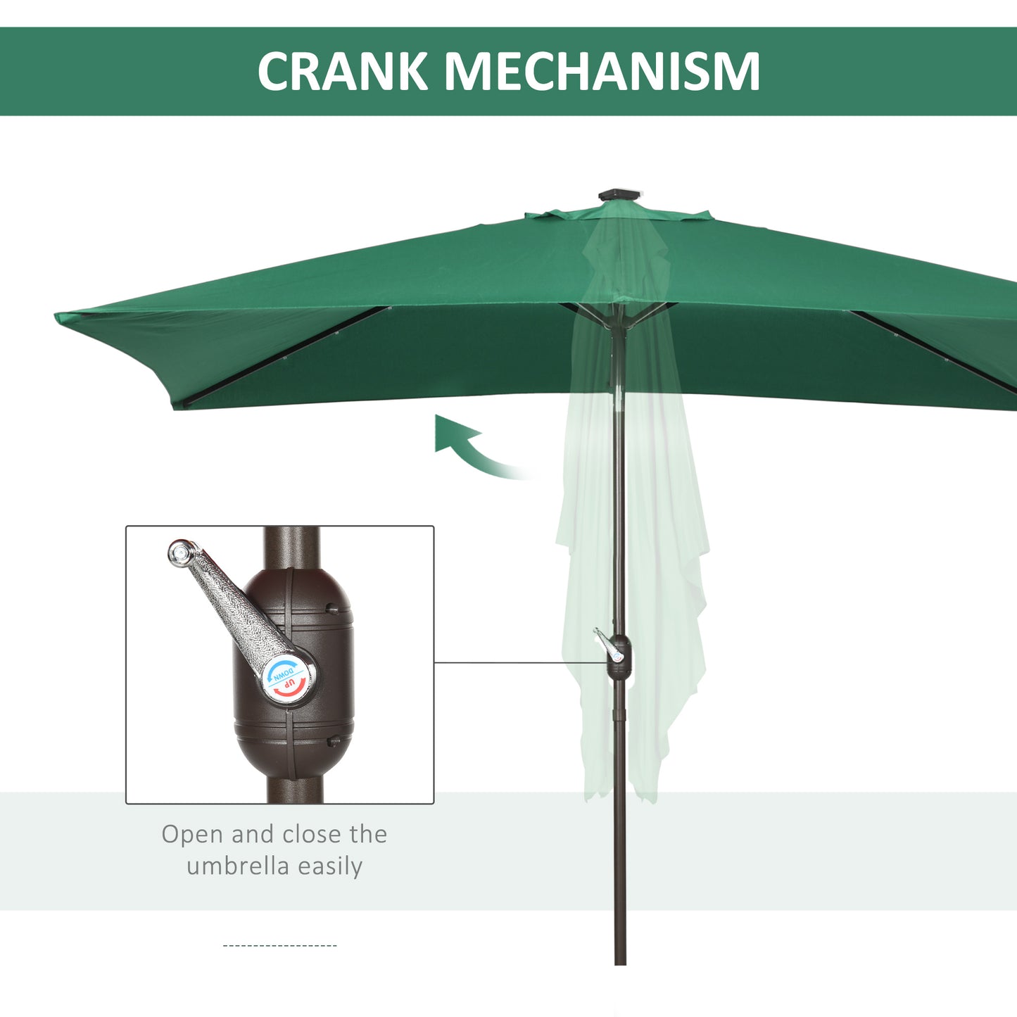 Outsunny 6.5x10ft Patio Umbrella Rectangle Solar Powered Tilt Aluminum Outdoor Market Parasol with LEDs Crank (Turquoise)