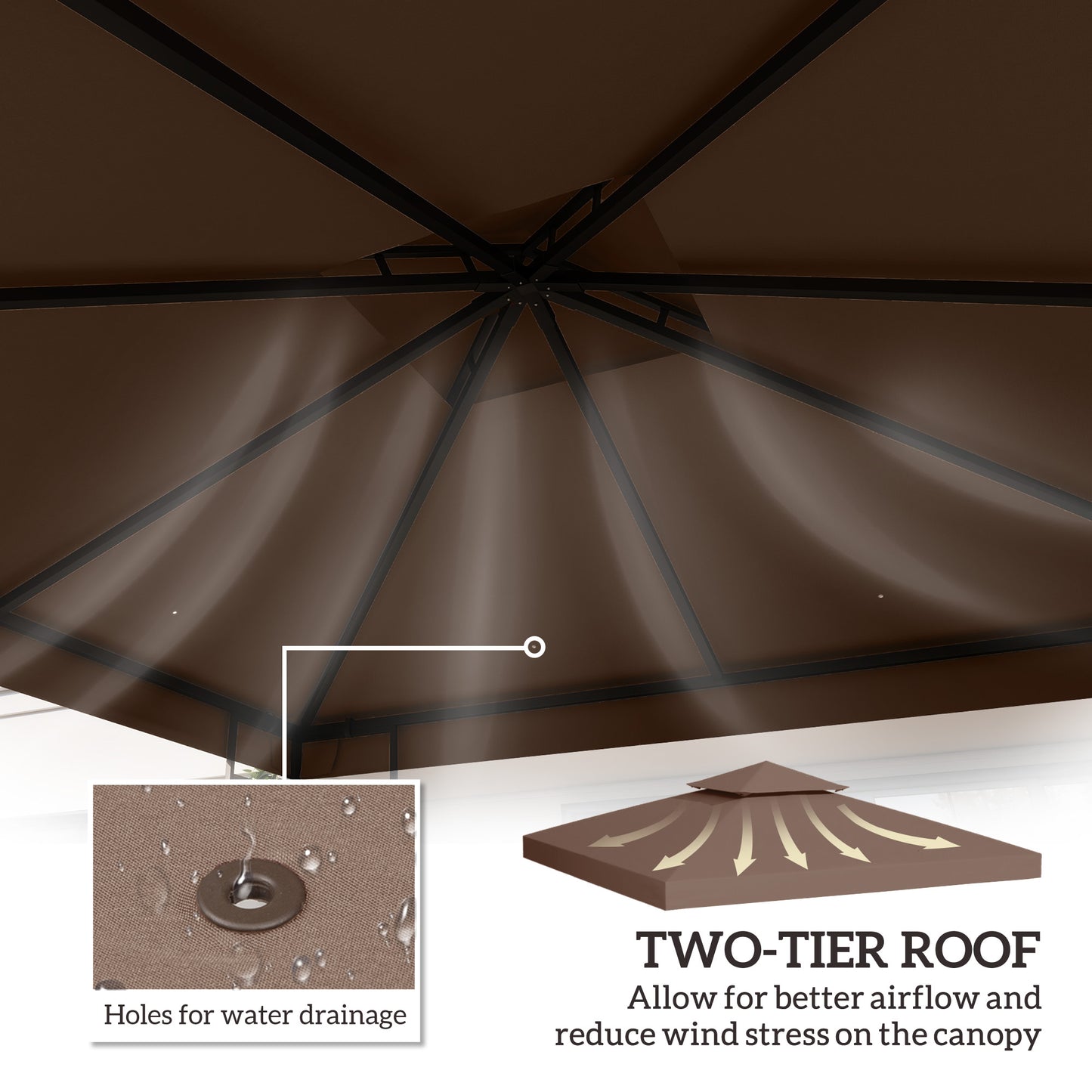 Outsunny 10' x 10' Square 2-Tier Gazebo Canopy Replacement Top Cover Outdoor Garden Sun Shade, Charcoal Grey