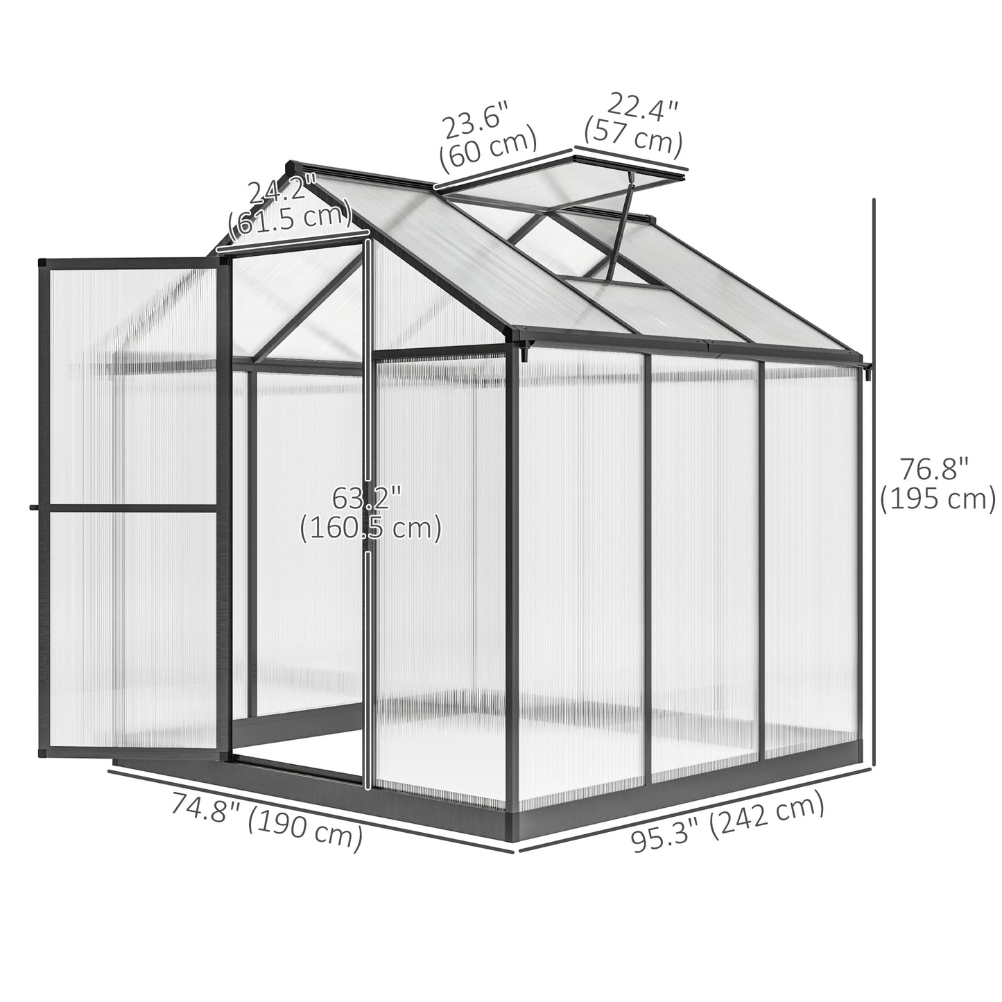 Outsunny 6' x 10' x 6.4' Walk-in Garden Greenhouse Polycarbonate Panels Plants Flower Growth Shed Cold Frame Outdoor Portable Warm House Aluminum Frame, Silver