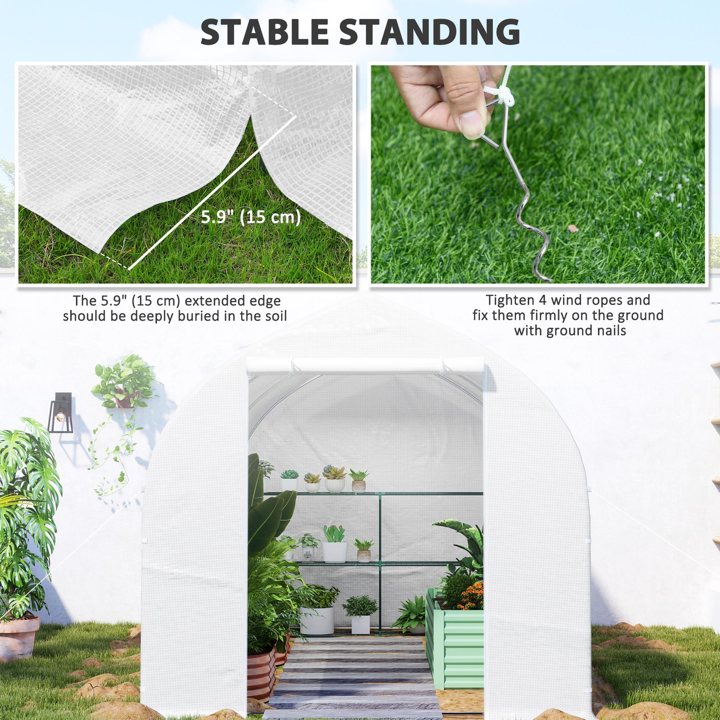 Outsunny 11.5'x9.8'x6.6' Portable Walk-In Tunnel Greenhouse Garden Warm House - White
