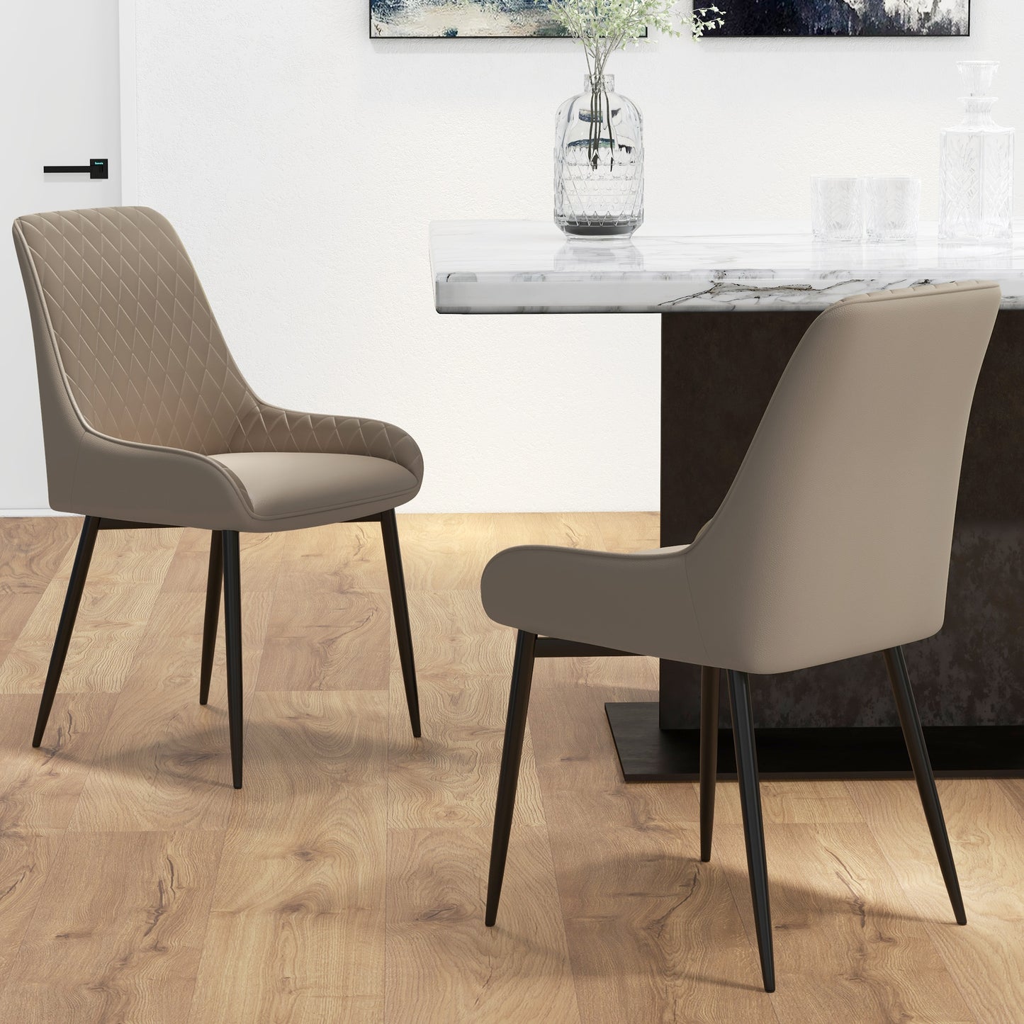 HOMCOM Upholstered Kitchen Chairs, Modern Dining Chairs Set of 2 with Diamond Tufting and Steel Legs for Dining Room, Black