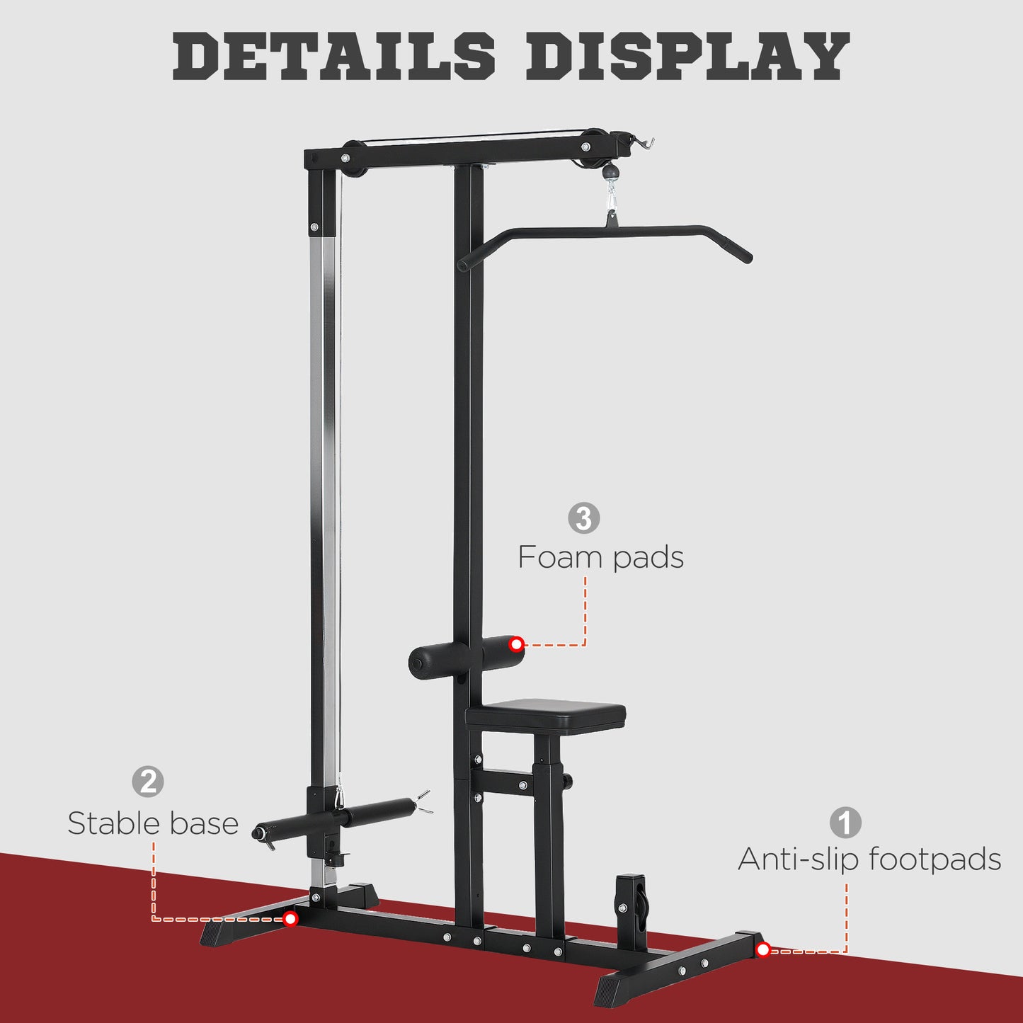 Soozier LAT Pull Down Machine Cable Machine, High and Low Pulley Station with Adjustable Seat, for Home Gym