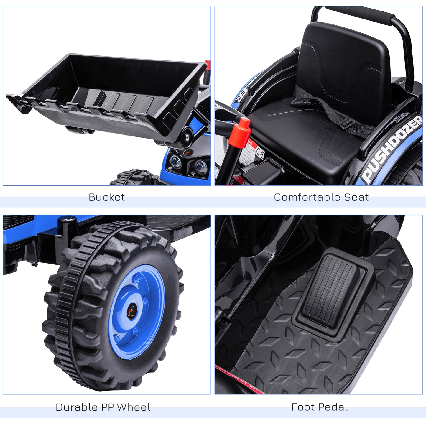 Aosom Kids Tractor 6V Battery Powered Digger Ride On Excavator Music Headlight Moving Forward Backward Blue