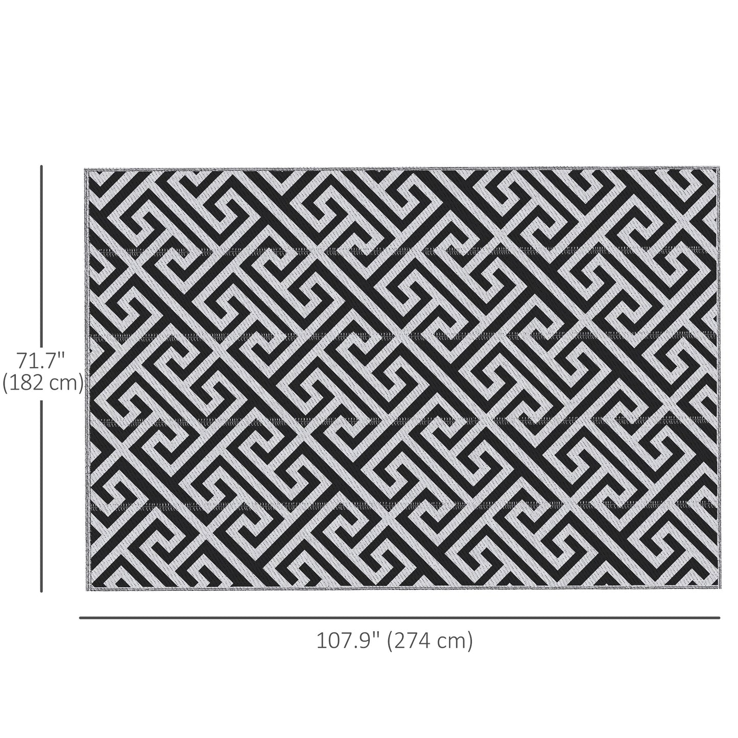 Outsunny Reversible Outdoor RV Rug, Patio Floor Mat, 6' x 9' Plastic Straw Rug for Backyard, Deck, Beach, Camping, Black & White