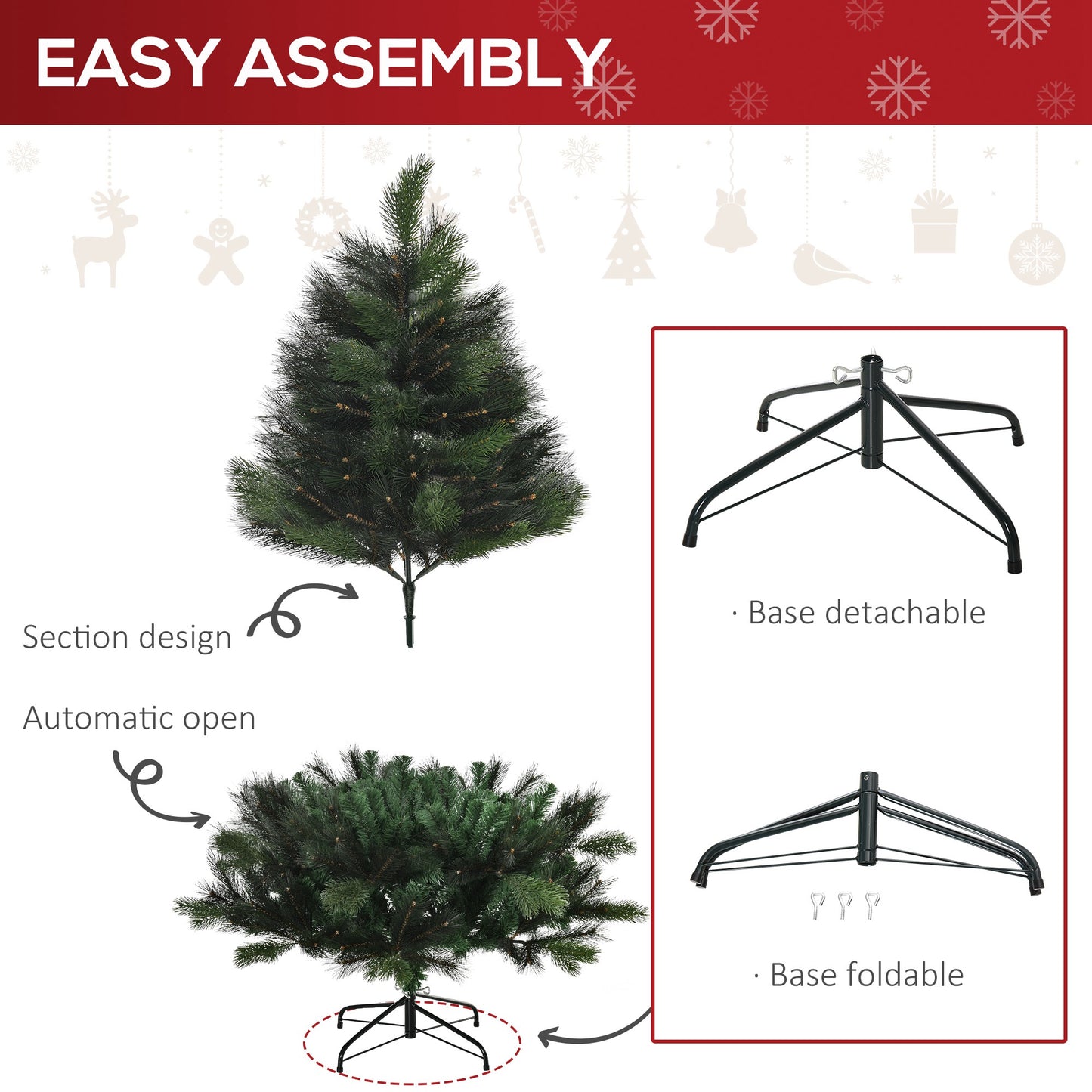 HOMCOM 6FT Artificial Pop-Up Christmas Tree Xmas Tree Holiday Home Decoration with Automatic Open, Green