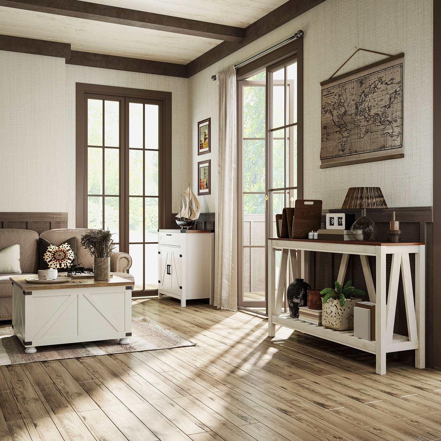 HOMCOM Farmhouse Coffee Table, Square Center Table with Flip-top Lids, Hidden Storage Compartment and Wooden Legs, Oak