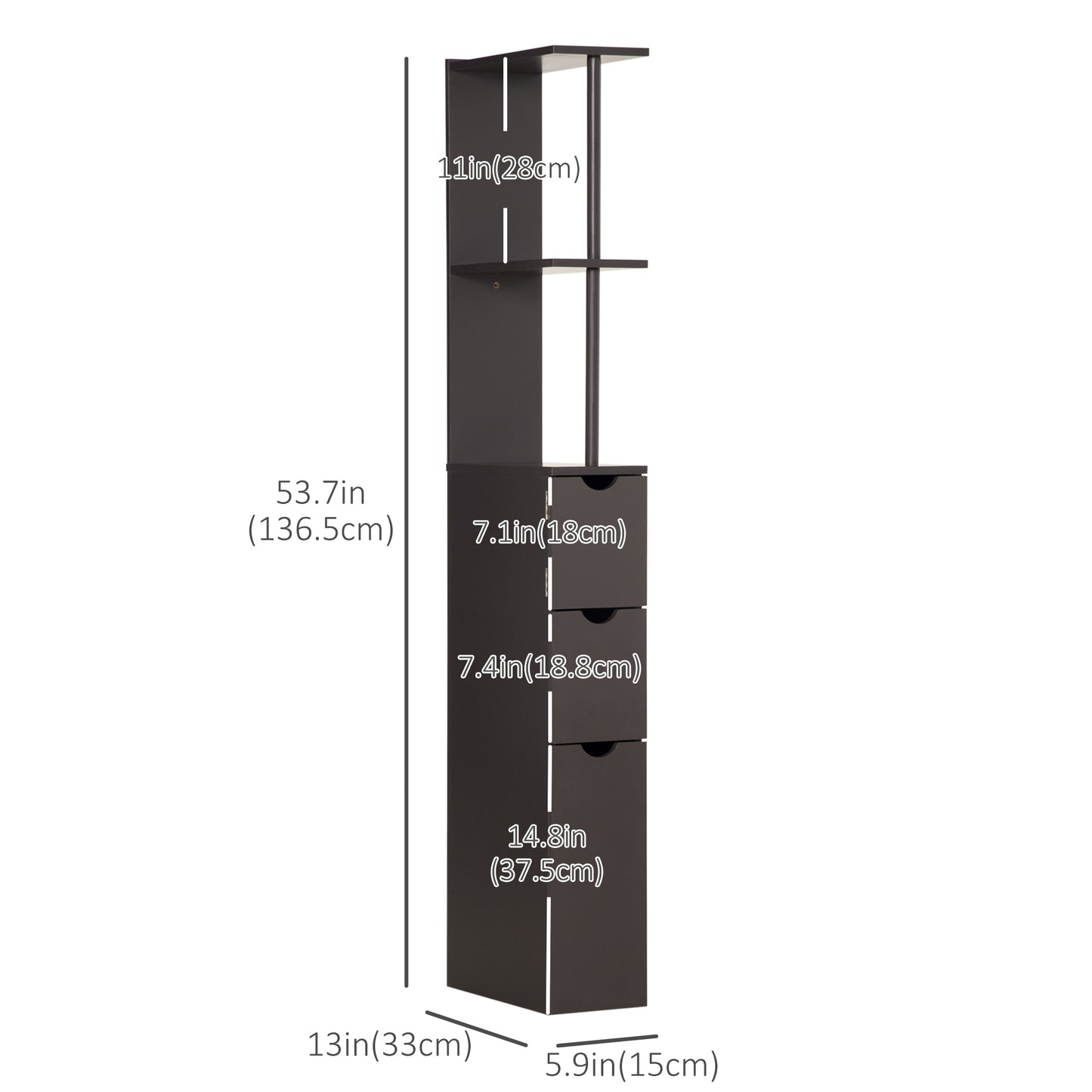HOMCOM Tall Bathroom Storage Cabinet, Narrow Bathroom Cabinet with Drawers and Open Shelves for Small Spaces, White and Grey
