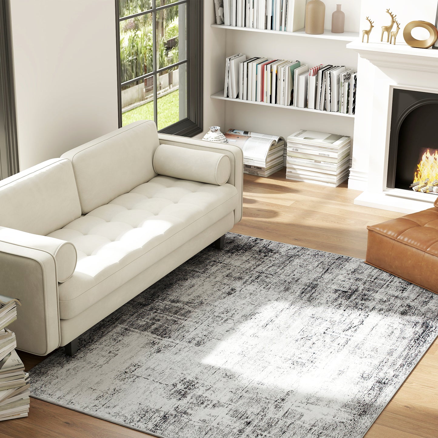 HOMCOM Area Rug for Living Room 9x12, Modern Abstract Machine Washable Rug, Non-Slip Carpet for Bedroom, Dining Room, Grey